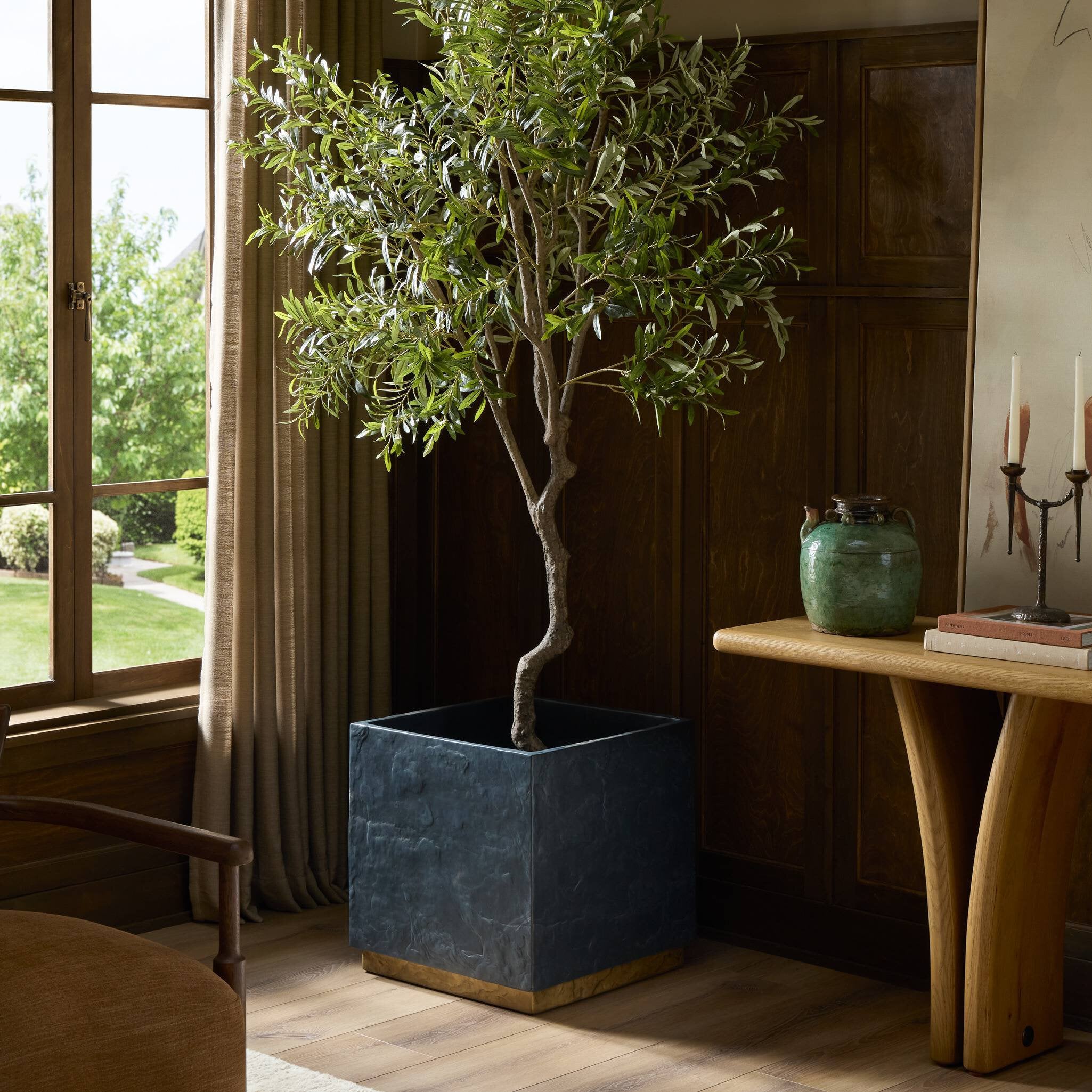 Four Hands Ely Planter — Dark Slate-Slate Brass Concrete