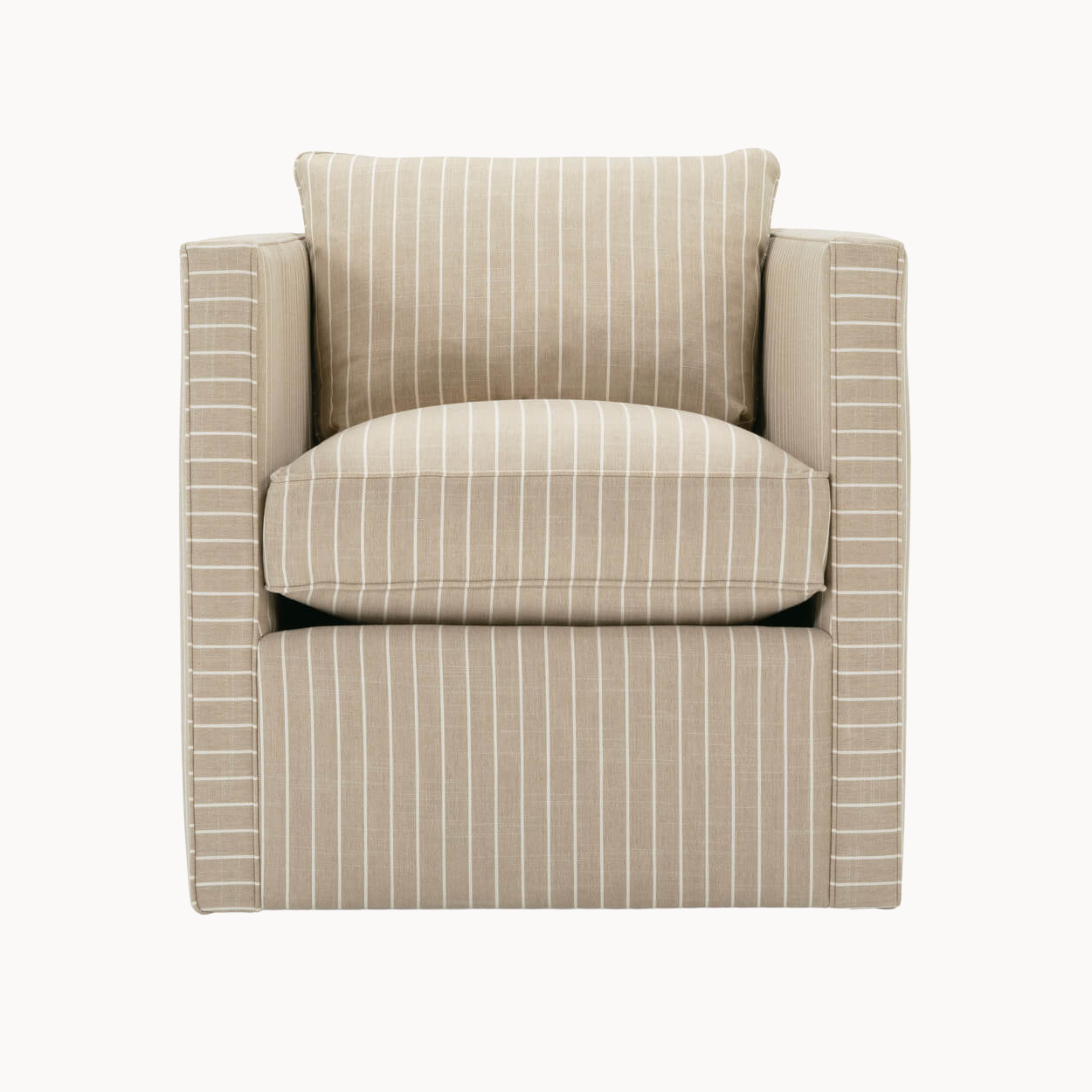 Beige armchair with striped pattern on a white background