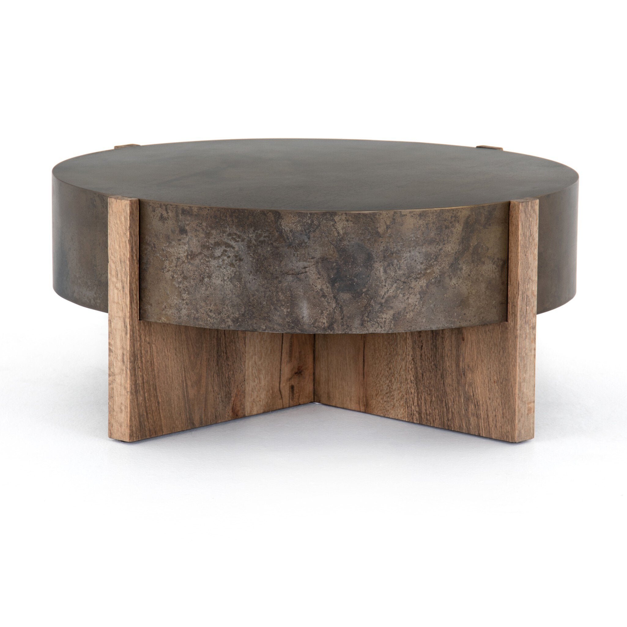 Four Hands Bingham Coffee Table — Distressed Iron-Rustic Oak Veneer