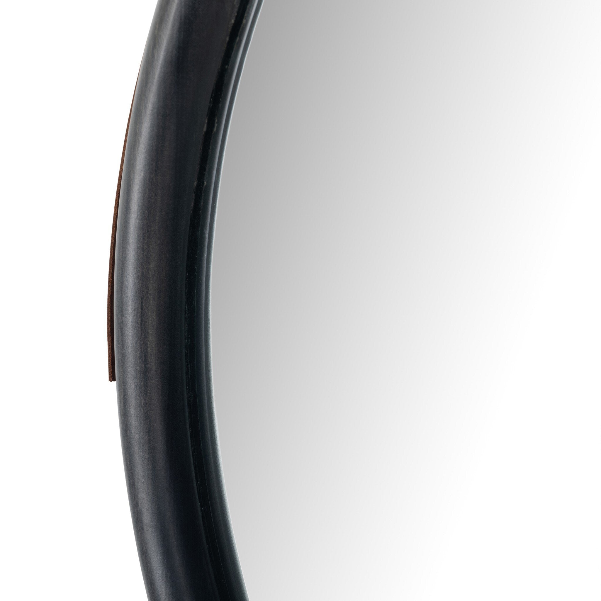 Four Hands Des Mirror — Black Wash Poplar-Toffee Leather-Black Steel