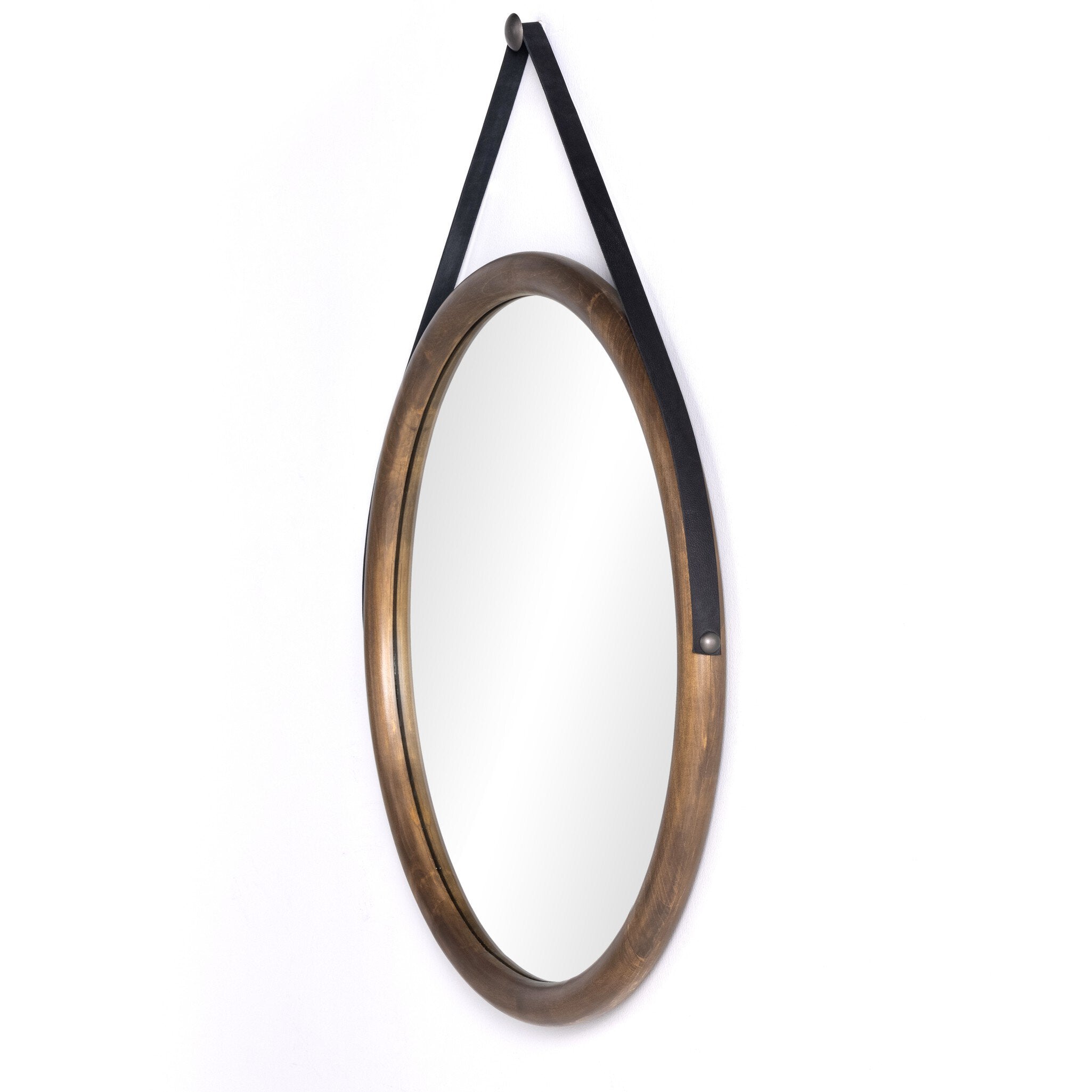 Four Hands Des Mirror — Auburn Poplar-Black Leather-Natural Iron
