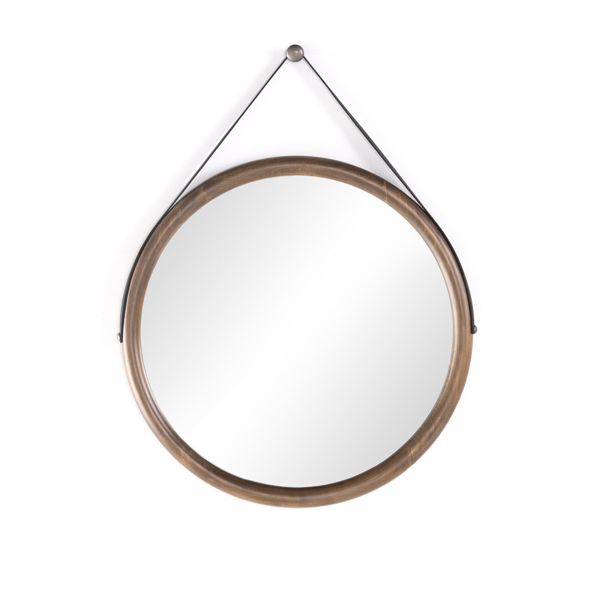 Four Hands Des Mirror — Auburn Poplar-Black Leather-Natural Iron