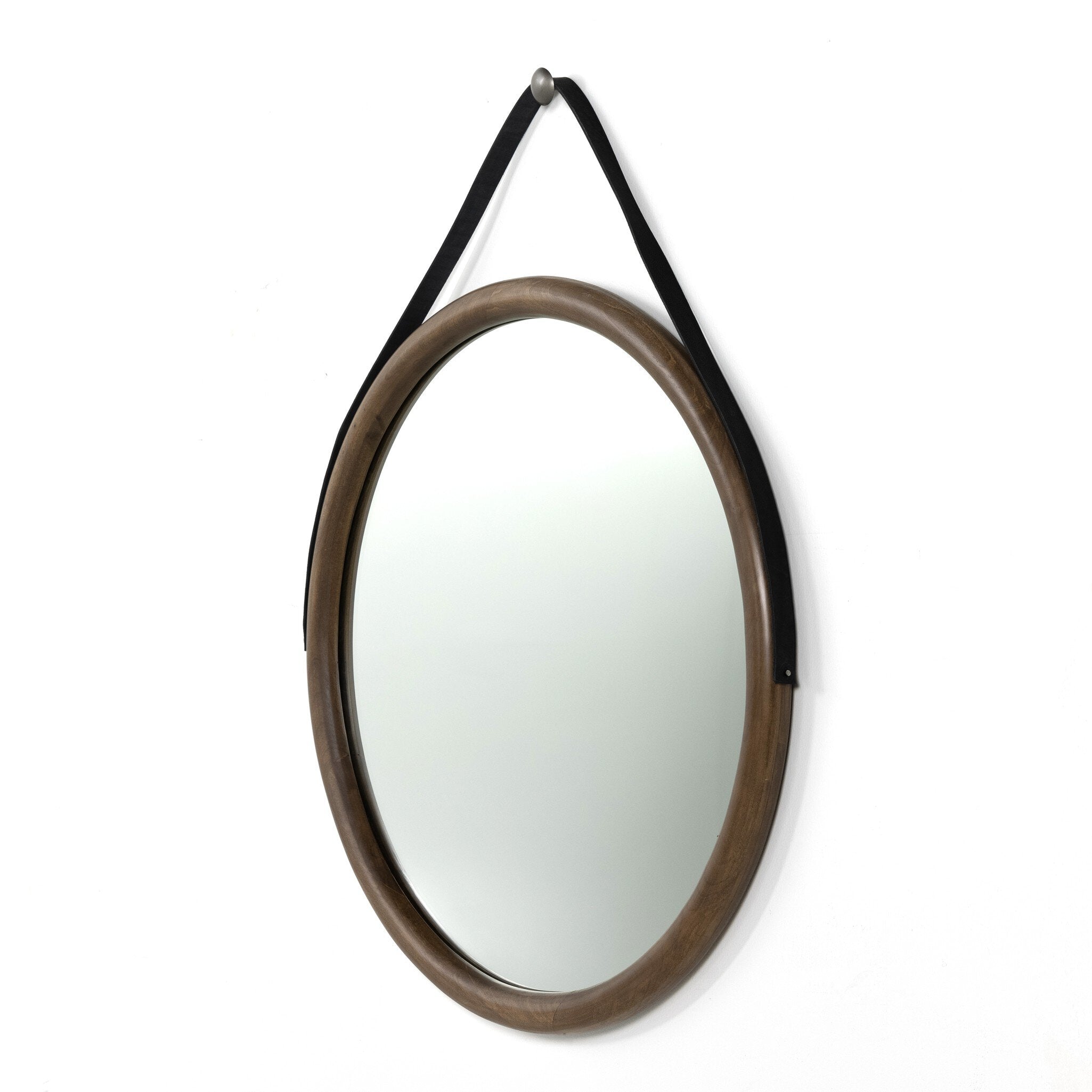 Four Hands Des Mirror — Auburn Poplar-Black Leather-Natural Iron