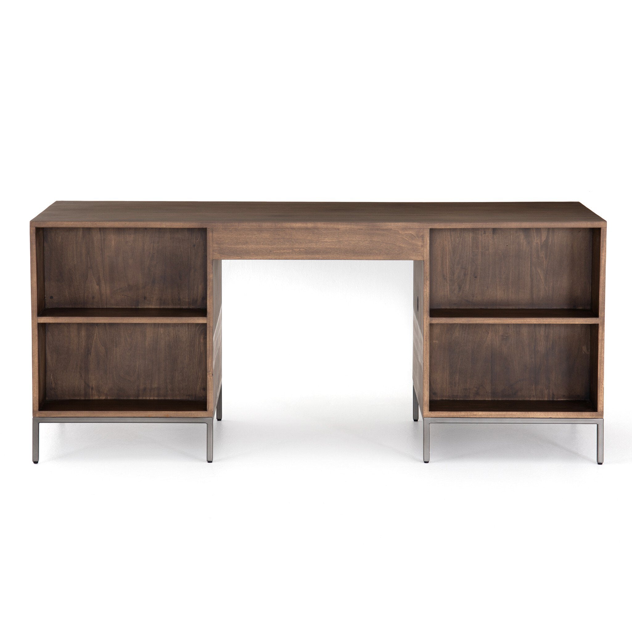 Four Hands Trey Executive Desk — Auburn Poplar-Natural Iron-Black Leather