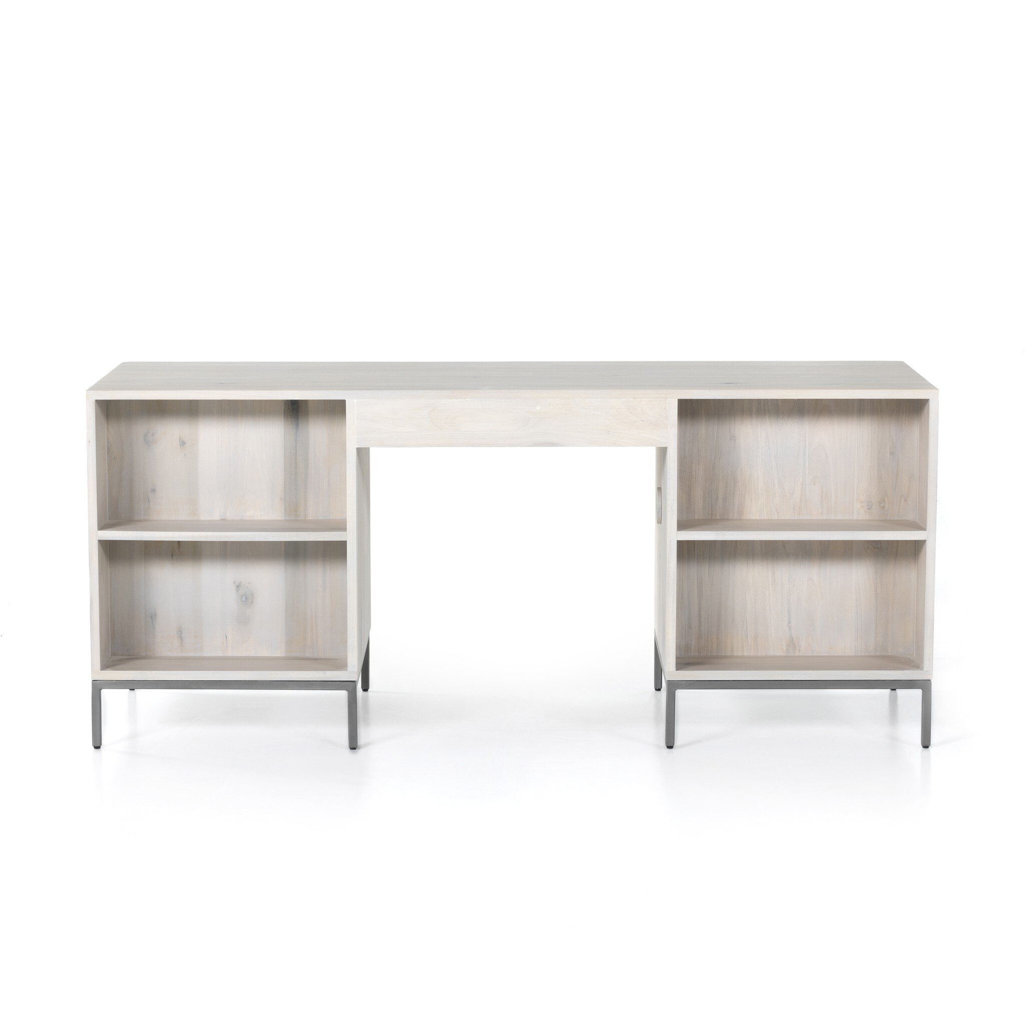 Four Hands Trey Executive Desk — Dove Poplar-Natural Iron-Toffee Leather
