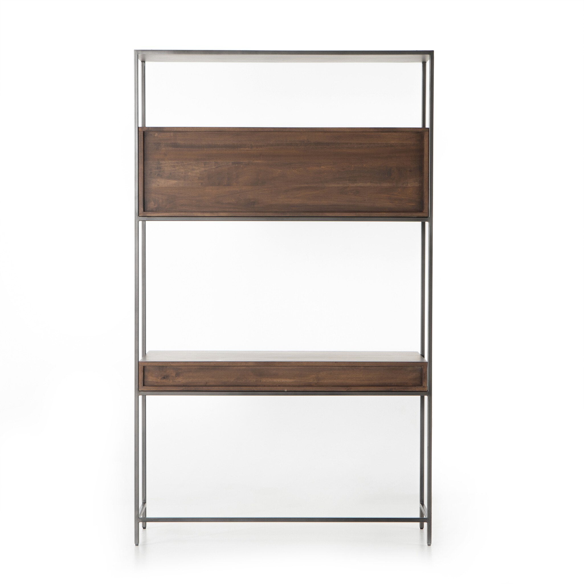Four Hands Trey Modular Wall Desk — Auburn Poplar-Natural Iron-Black Leather