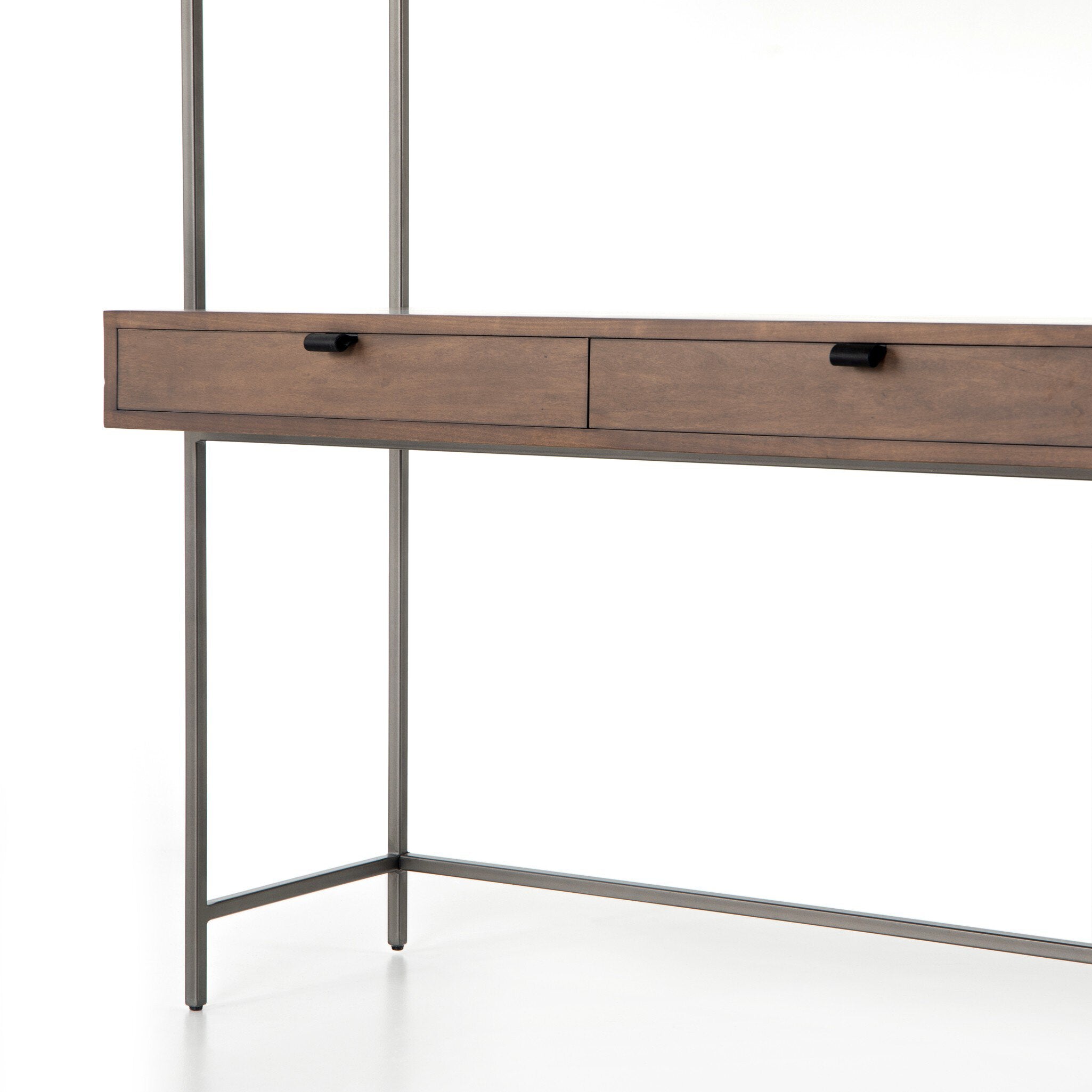 Four Hands Trey Modular Wall Desk — Auburn Poplar-Natural Iron-Black Leather