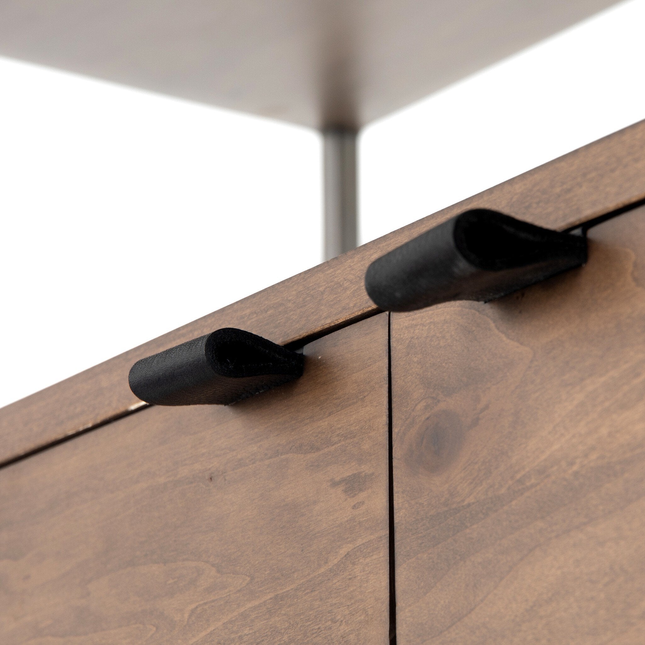 Four Hands Trey Modular Wall Desk — Auburn Poplar-Natural Iron-Black Leather