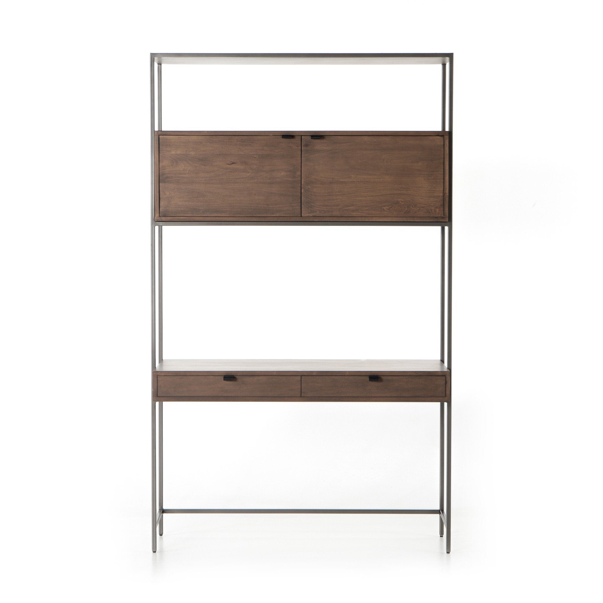 Four Hands Trey Modular Wall Desk — Auburn Poplar-Natural Iron-Black Leather