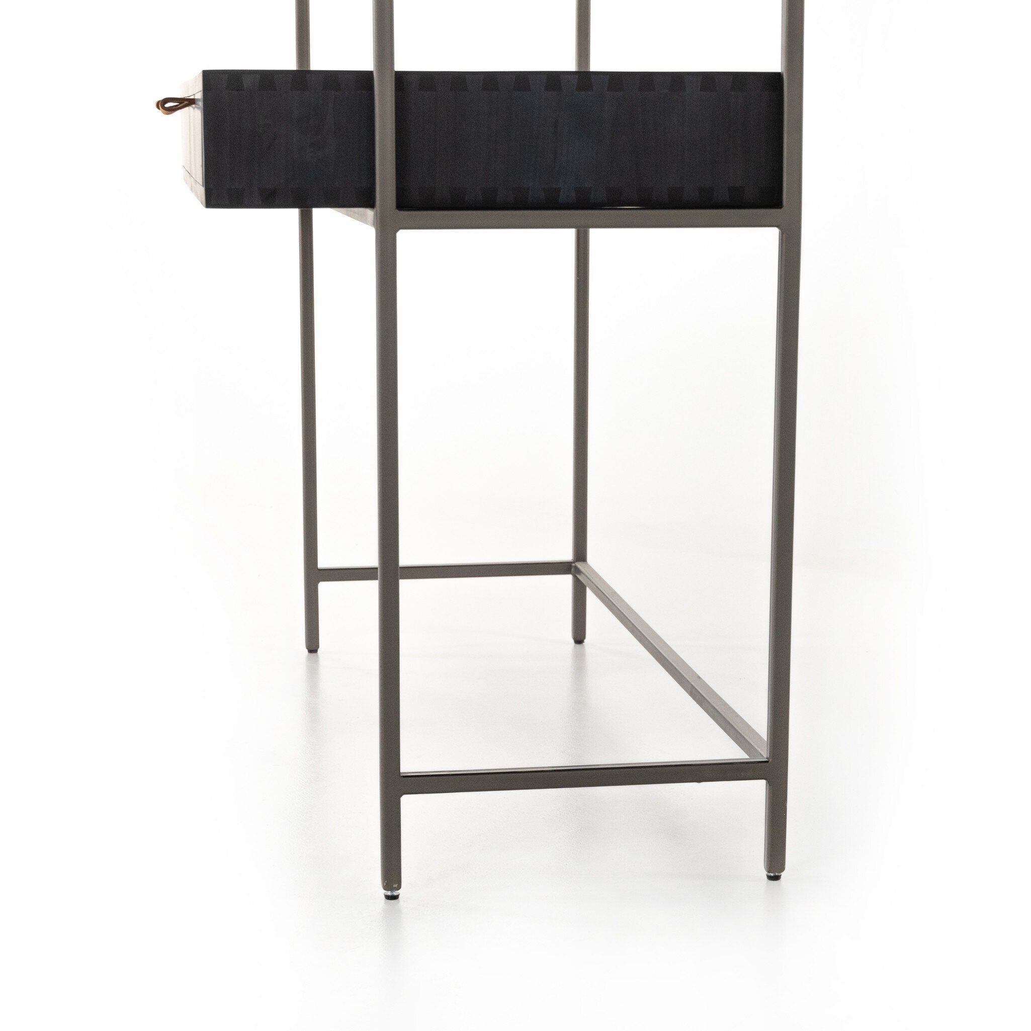 Four Hands Trey Modular Wall Desk — Black Wash Poplar-Natural Iron-Toffee Leather