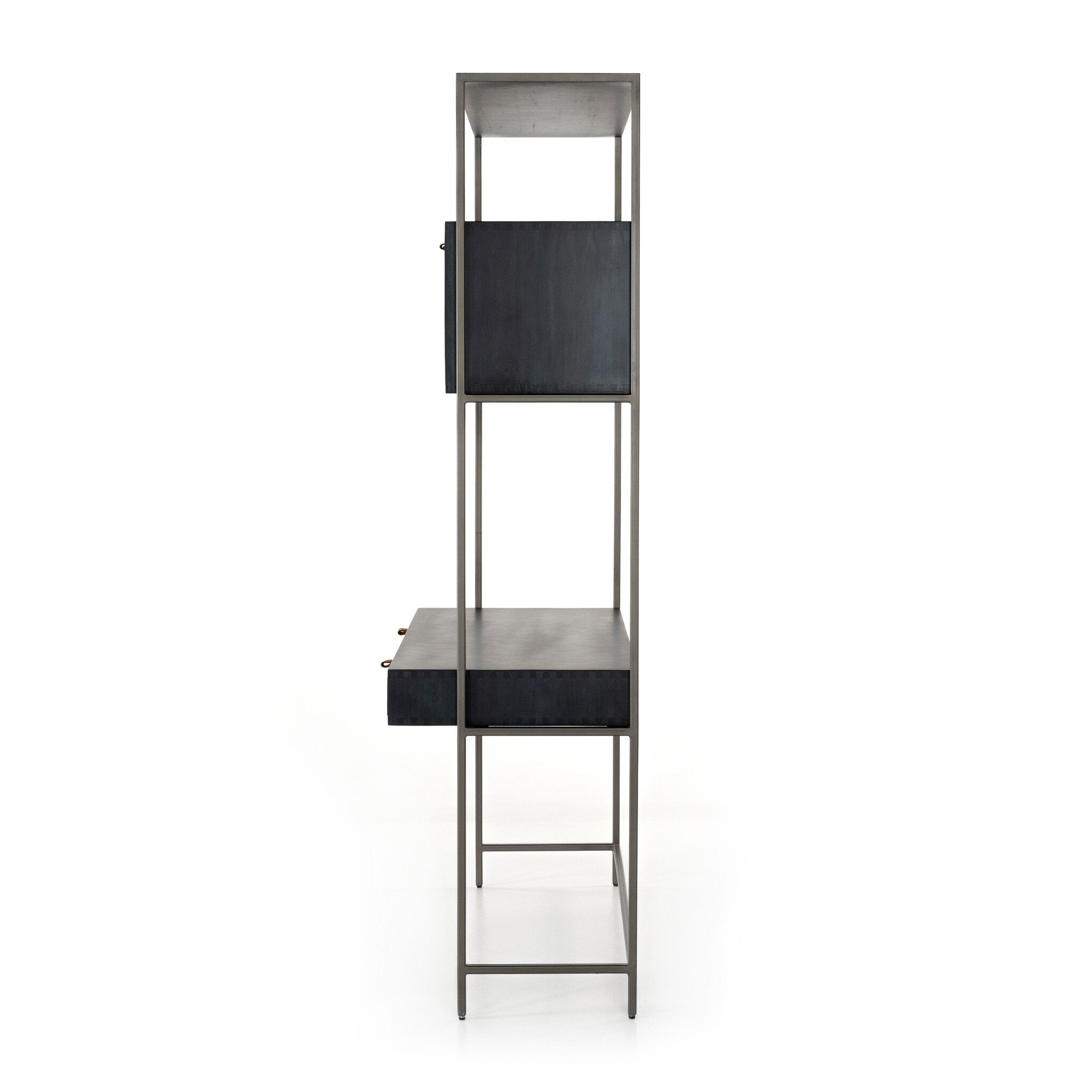 Four Hands Trey Modular Wall Desk — Black Wash Poplar-Natural Iron-Toffee Leather