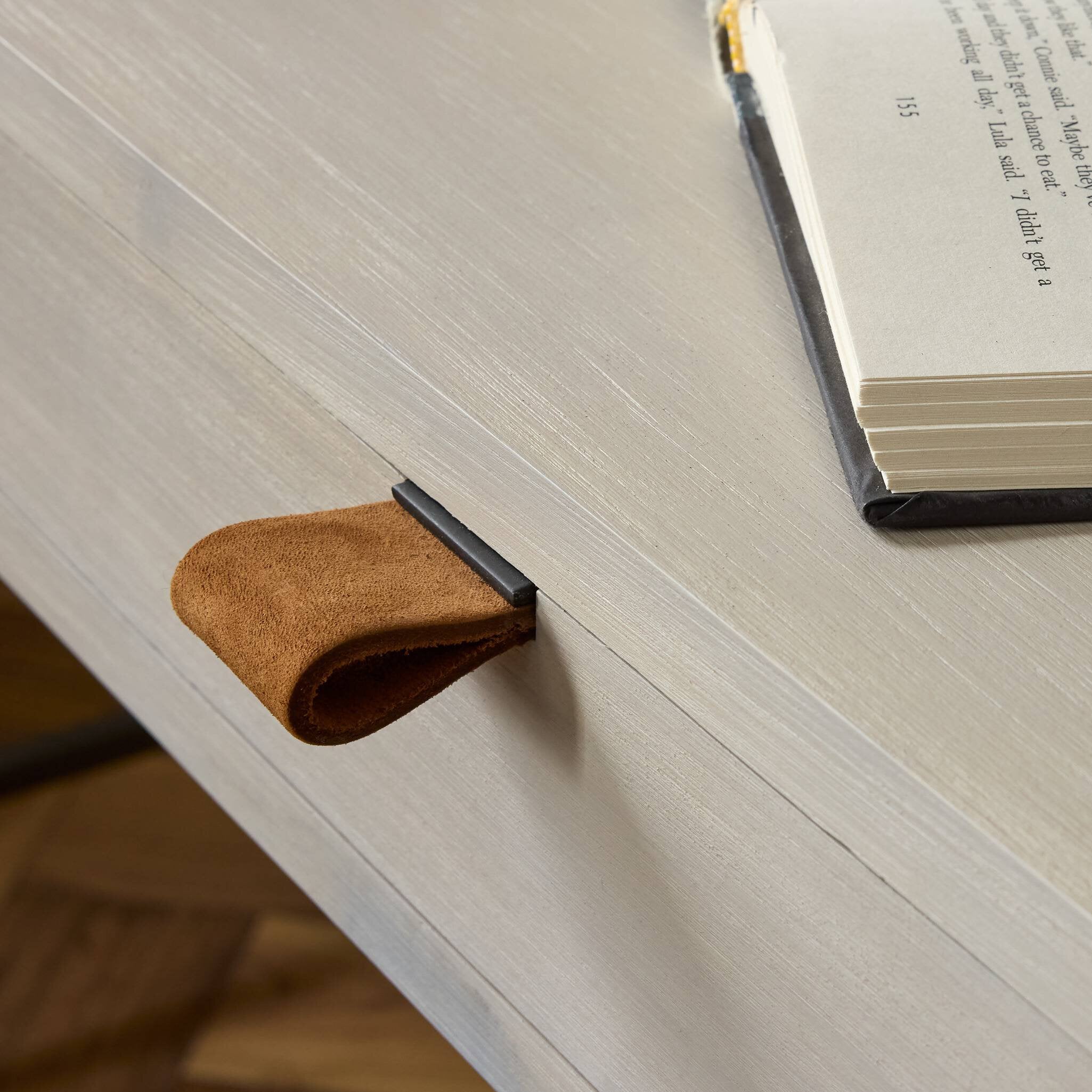 Four Hands Trey Modular Wall Desk — Dove Poplar-Natural Iron-Toffee Leather