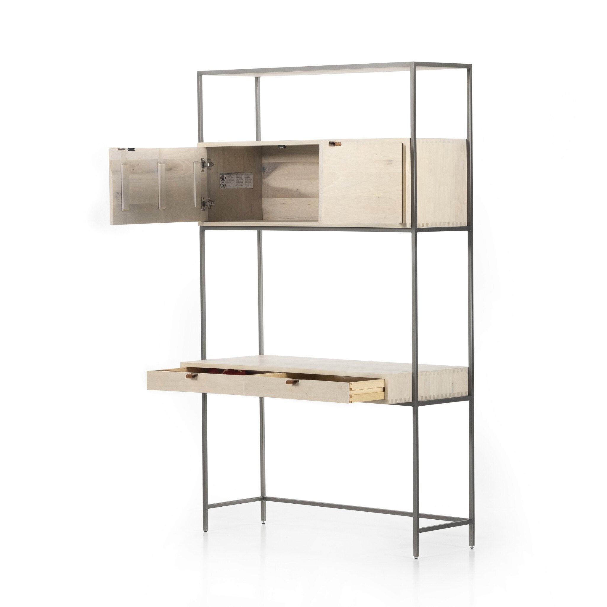 Four Hands Trey Modular Wall Desk — Dove Poplar-Natural Iron-Toffee Leather