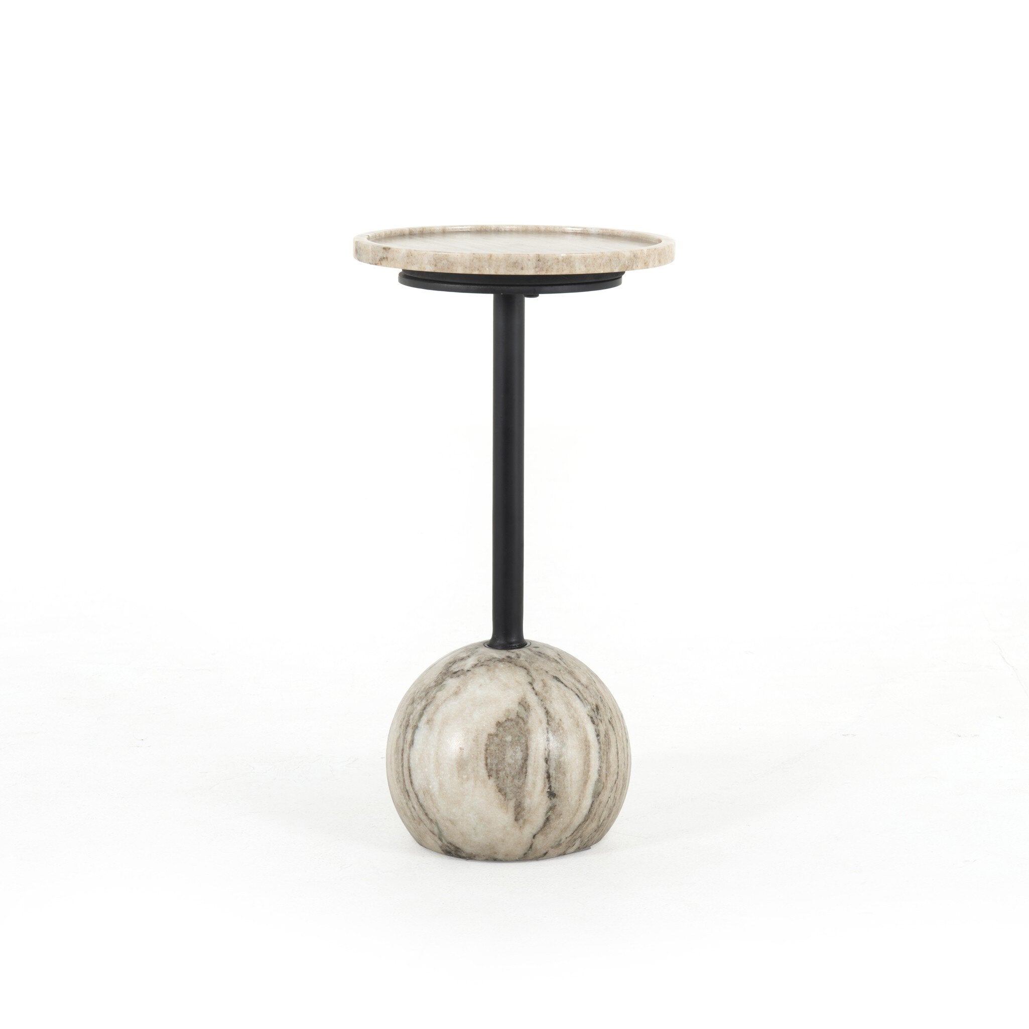 Four Hands Viola Accent Table — Antique White Marble-Dark Kettle Black
