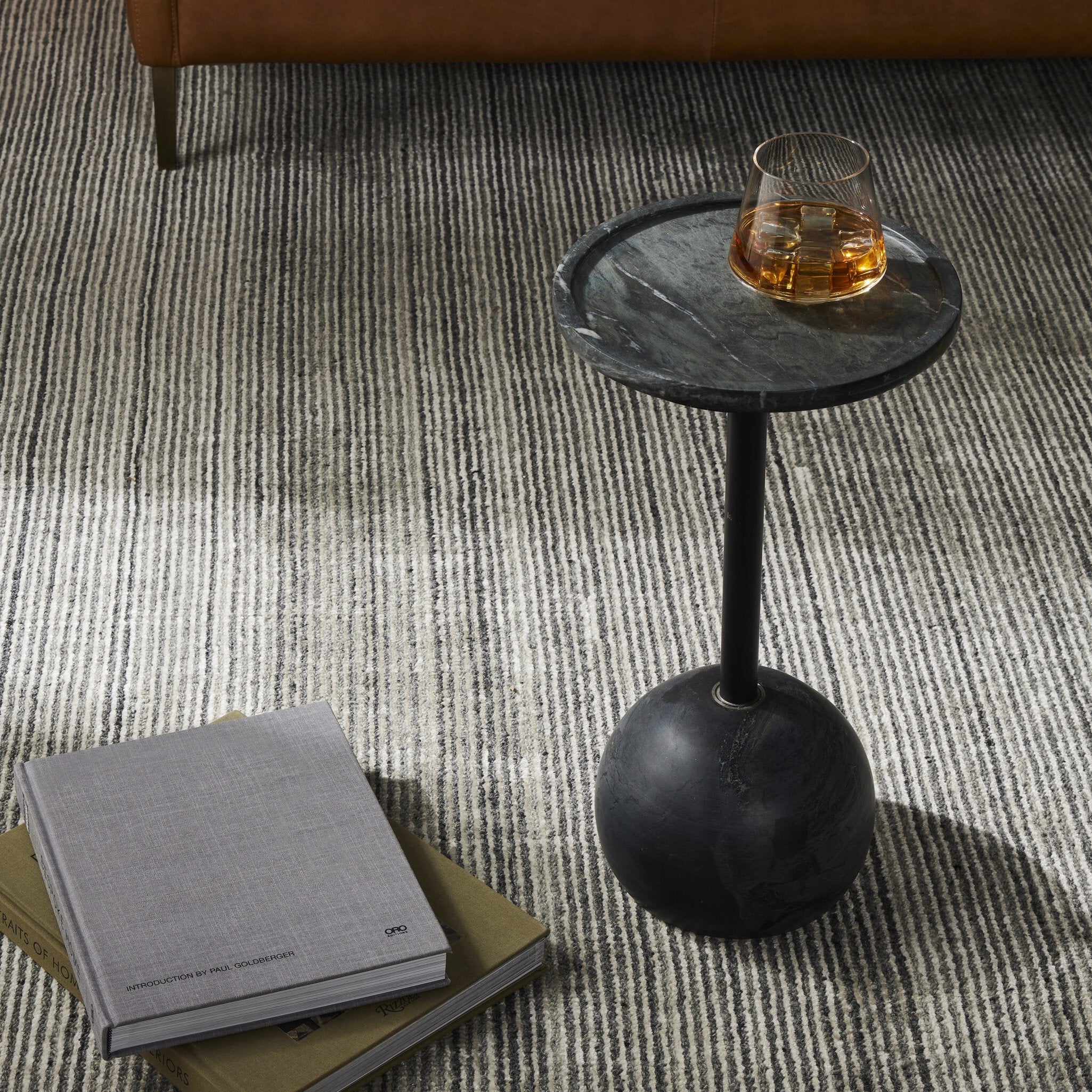Four Hands Viola Accent Table — Black Marble-Dark Kettle Black