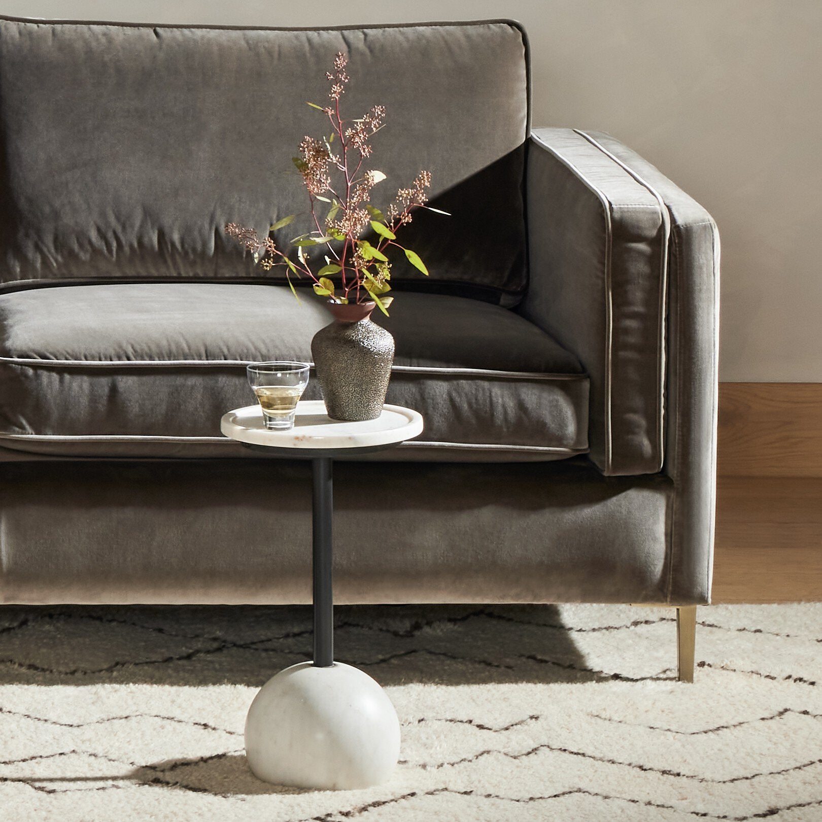 Four Hands Viola Accent Table — Polished White Marble-Dark Kettle Black