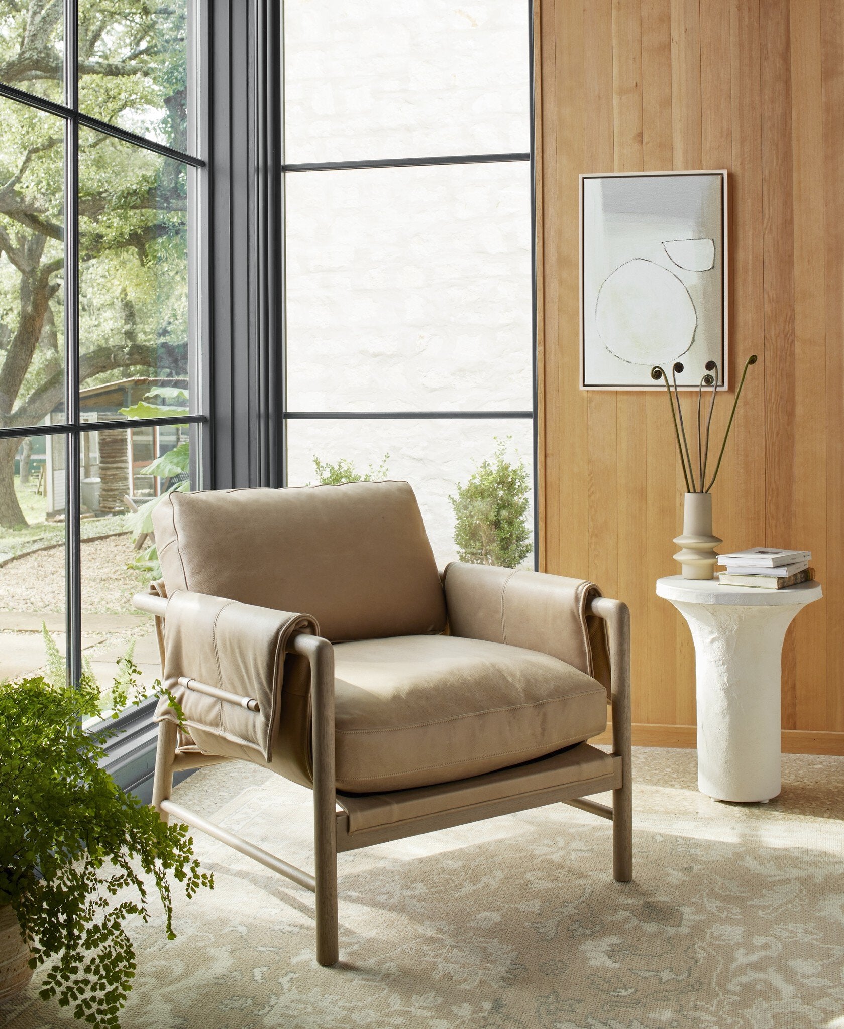 Four Hands Harrison Chair — Palermo Nude-Yucca Parawood-Brushed Silver