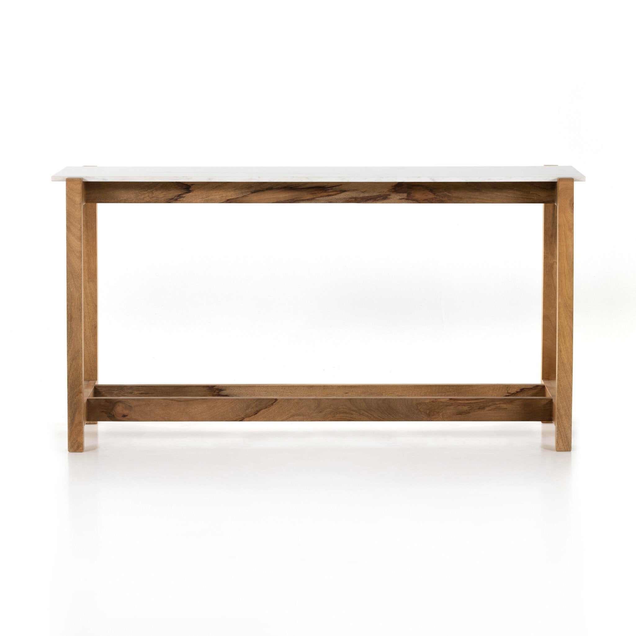 Four Hands Scout Bar + Counter Table — Auburn Mango-Polished White Marble-Counter