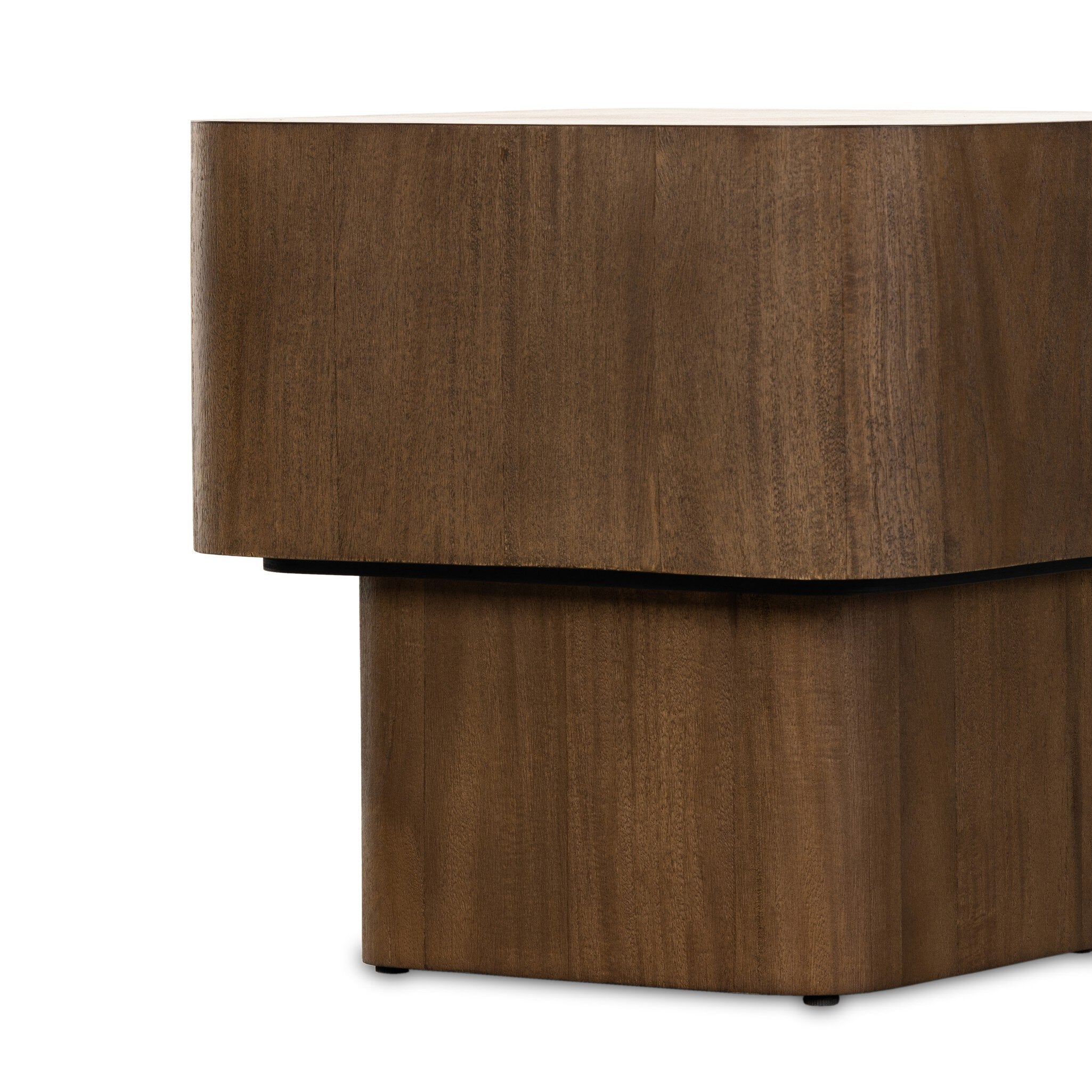 Four Hands Blanco End Table — Warm Umber Burl-Dark Mahogany