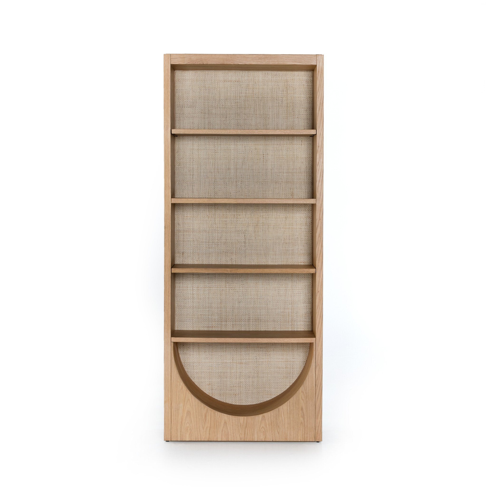 Four Hands Higgs Bookcase — Honey Oak Veneer-Honey Oak-Light Natural Cane