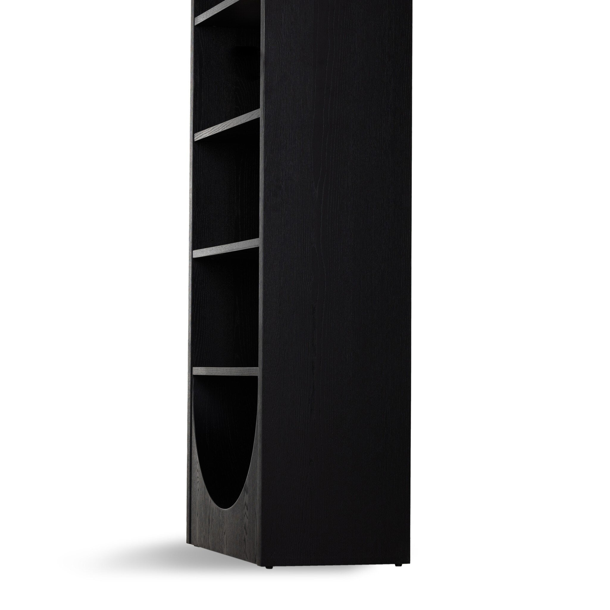 Four Hands Higgs Bookcase — Brushed Ebony Oak Veneer-Brushed Ebony Oak-Light Natural Cane