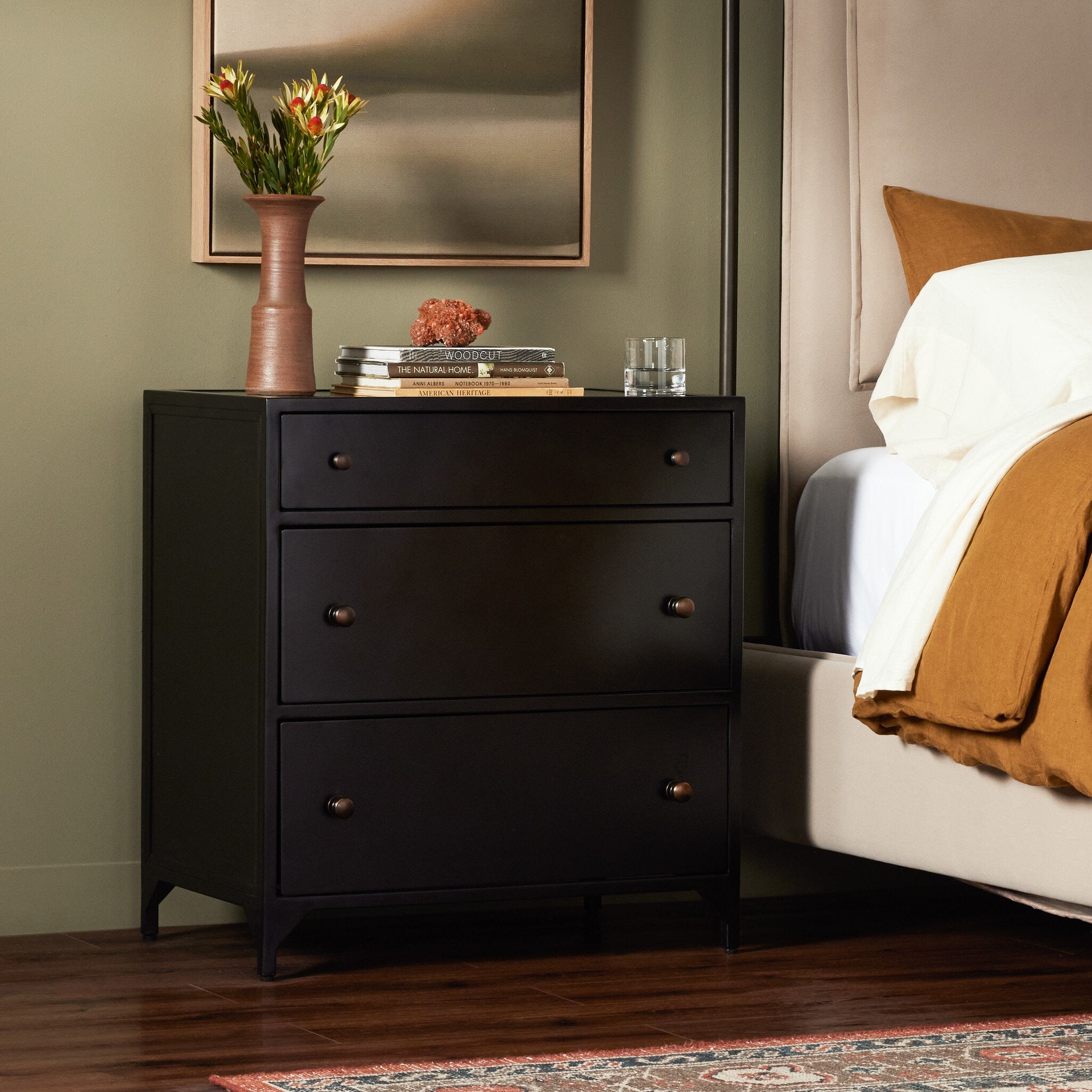 Four Hands Belmont Large Storage Nightstand — Black-Weathered Bronze