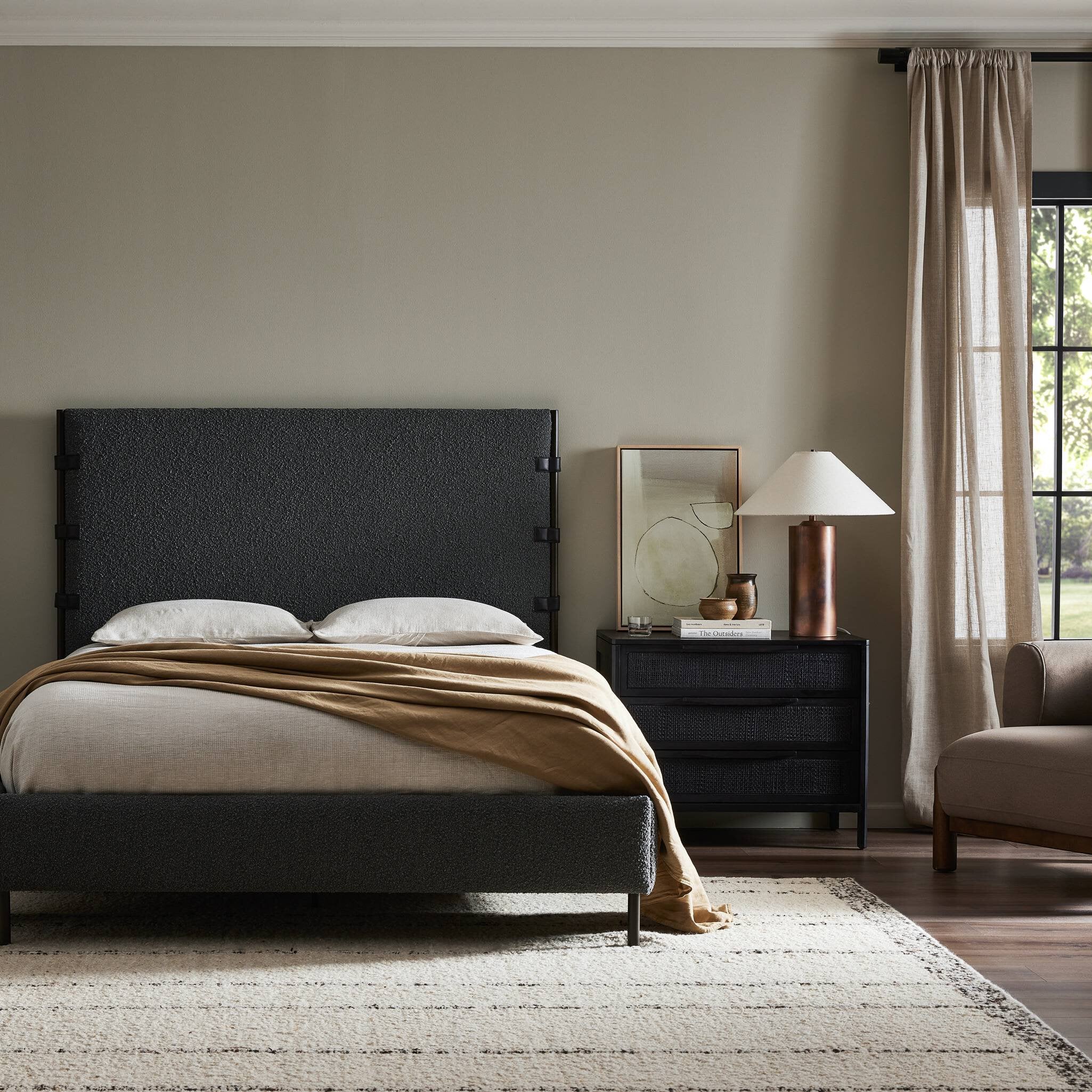 Four Hands Anderson Bed — Knoll Charcoal-Distressed Black-Waxed Black (PC)-Queen