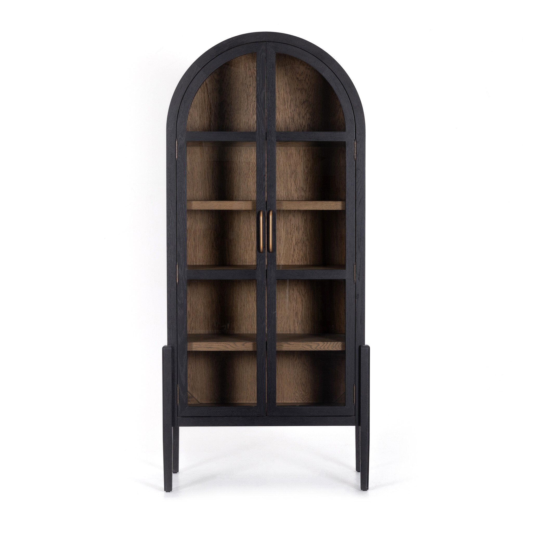Four Hands Tolle Cabinet — Drifted Matte Black-Drifted Oak Solid-Worn Brass