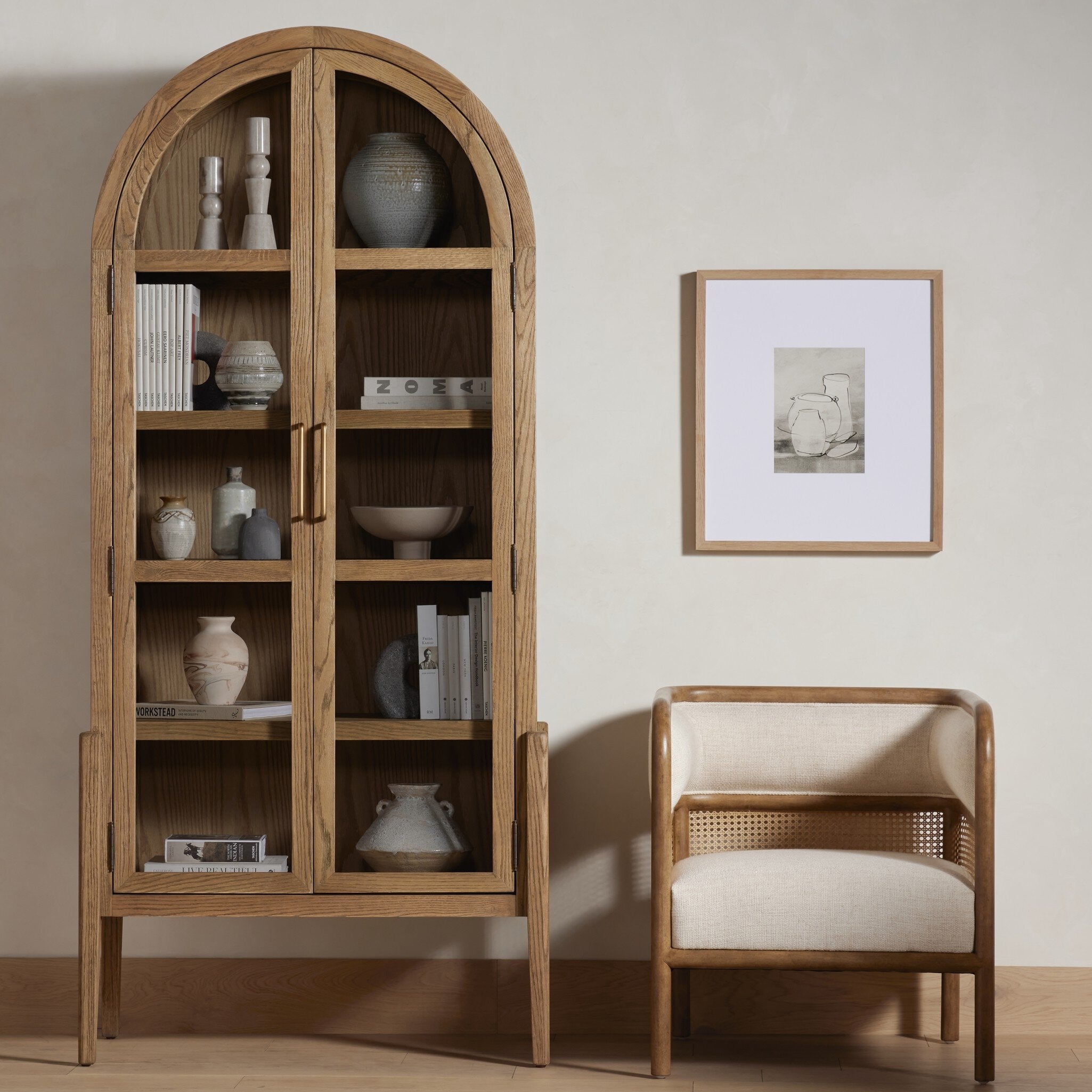 Four Hands Tolle Cabinet — Worn Brass-Drifted Oak Solid-Drifted Oak Veneer