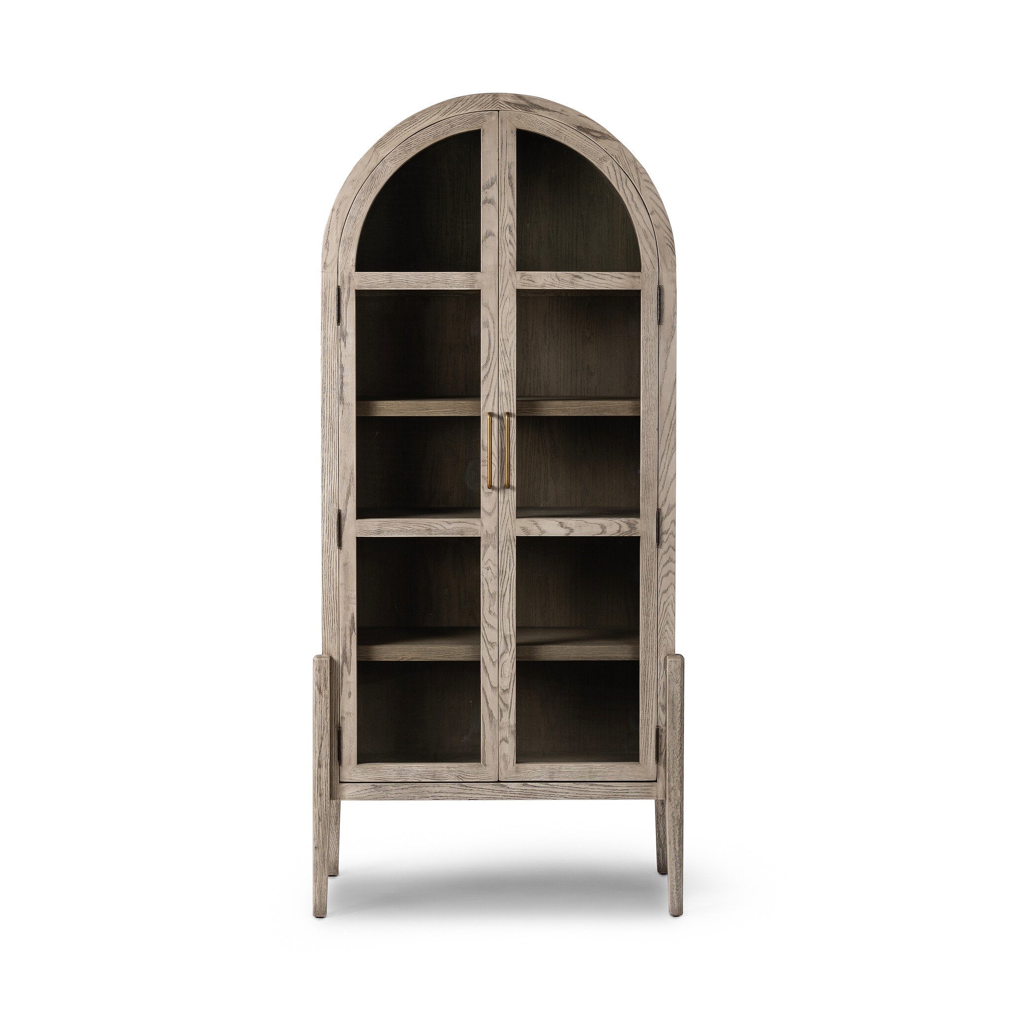 Four Hands Tolle Cabinet — Rustic White Solid-Warm Natural Oak Veneer-Antique Brass