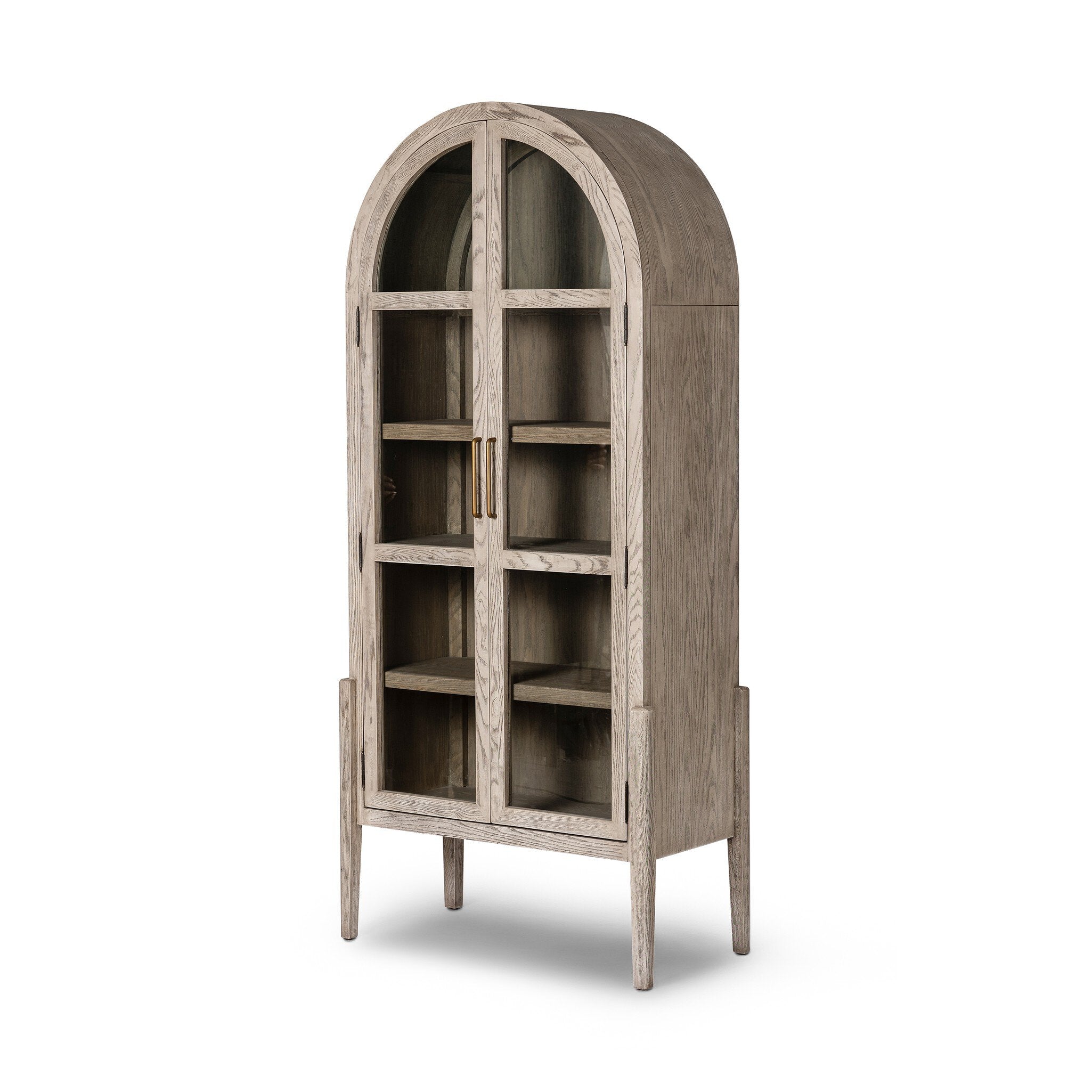 Four Hands Tolle Cabinet — Rustic White Solid-Warm Natural Oak Veneer-Antique Brass