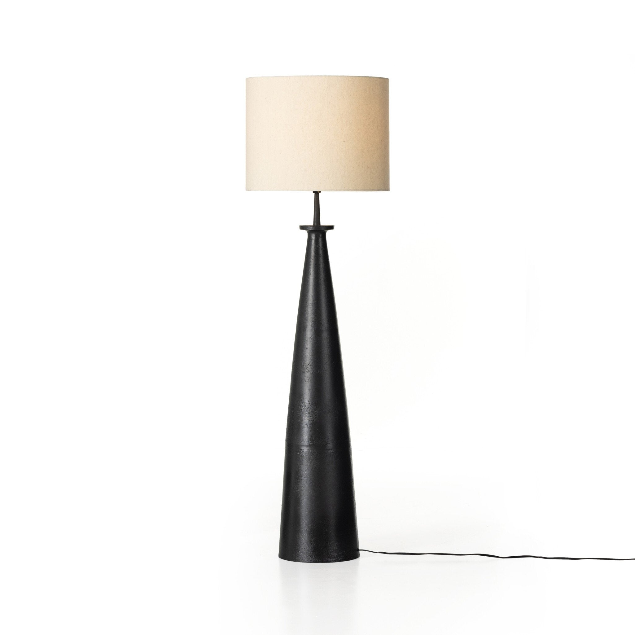 Four Hands Innes Floor Lamp — Matte Black Cast Aluminum-Light Beige