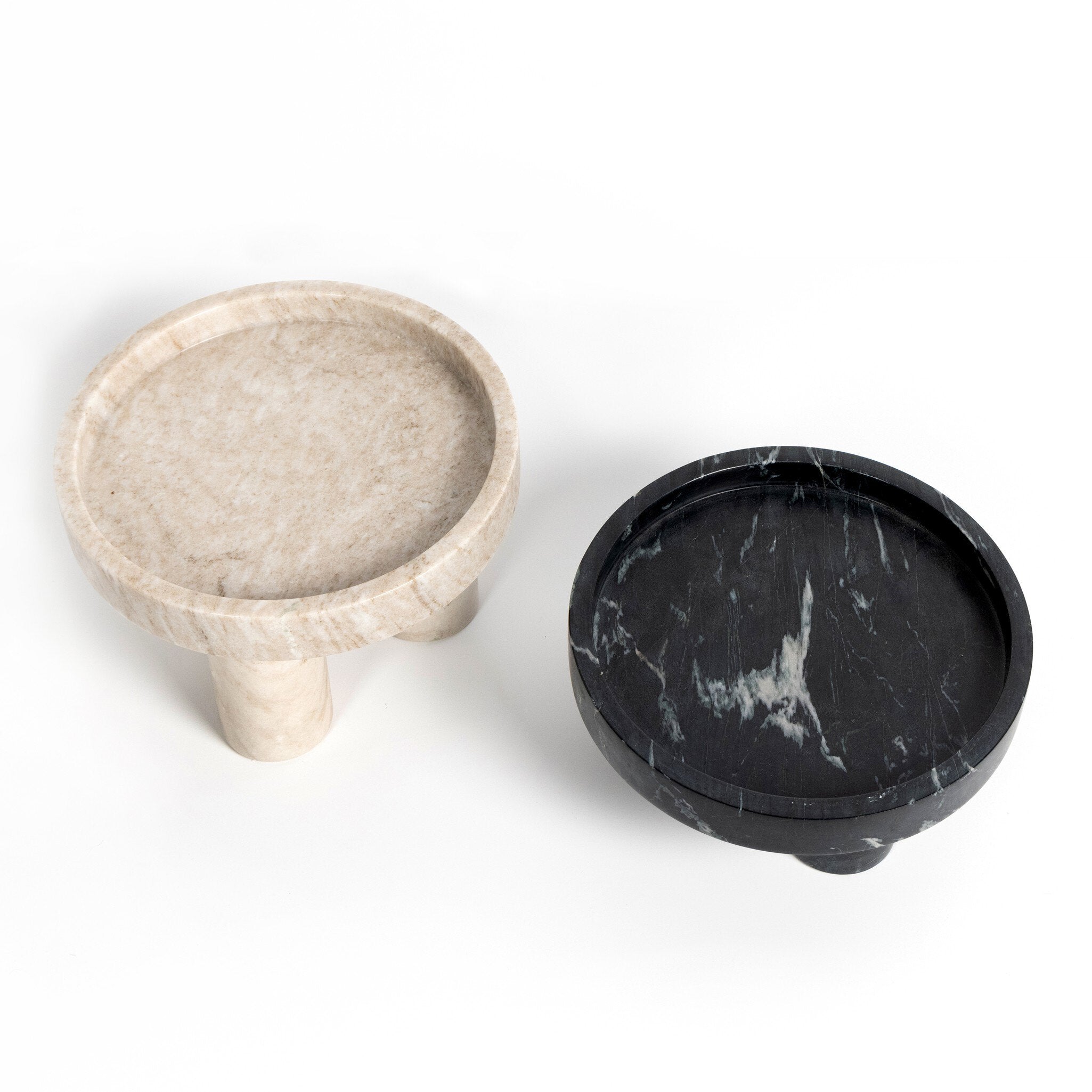 Four Hands Kanto Bowls, Set Of 2 — Black Marble-Antique White Marble