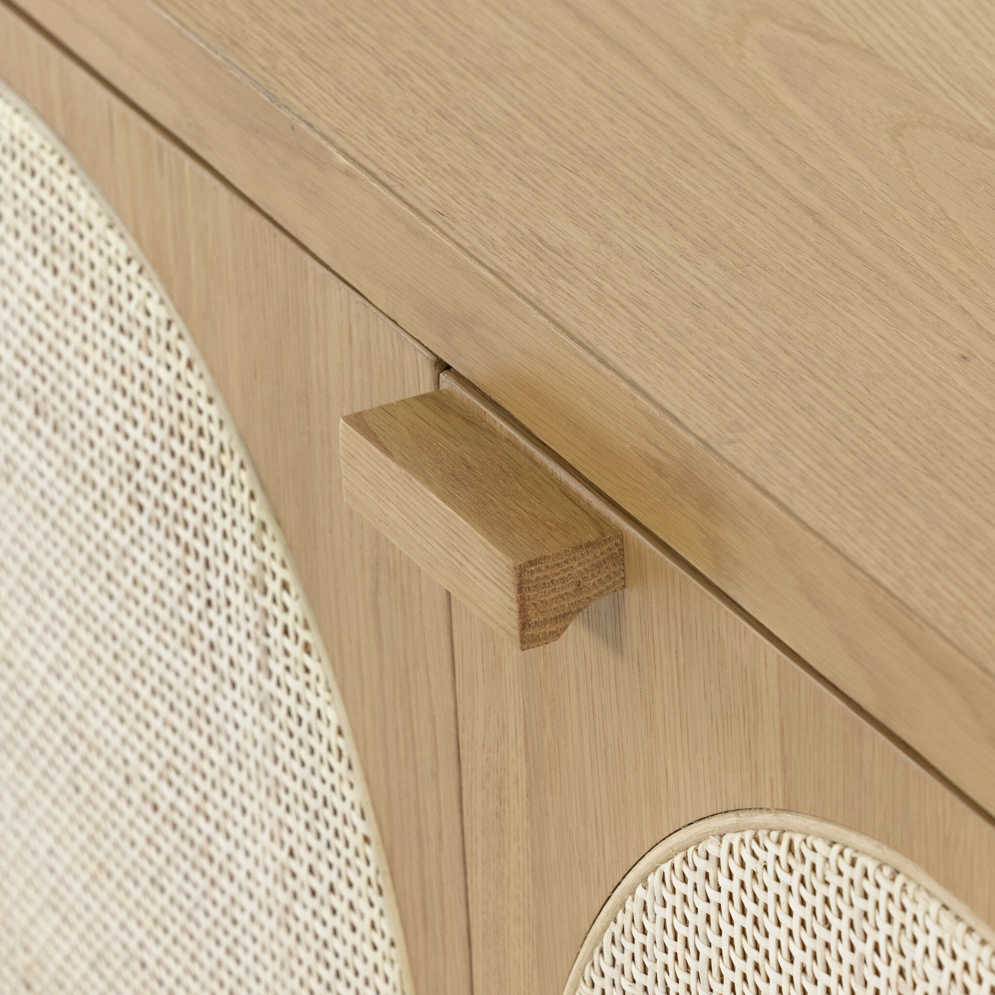 Four Hands Allegra Sideboard — Honey Oak Veneer-Honey Oak-Light Natural Cane