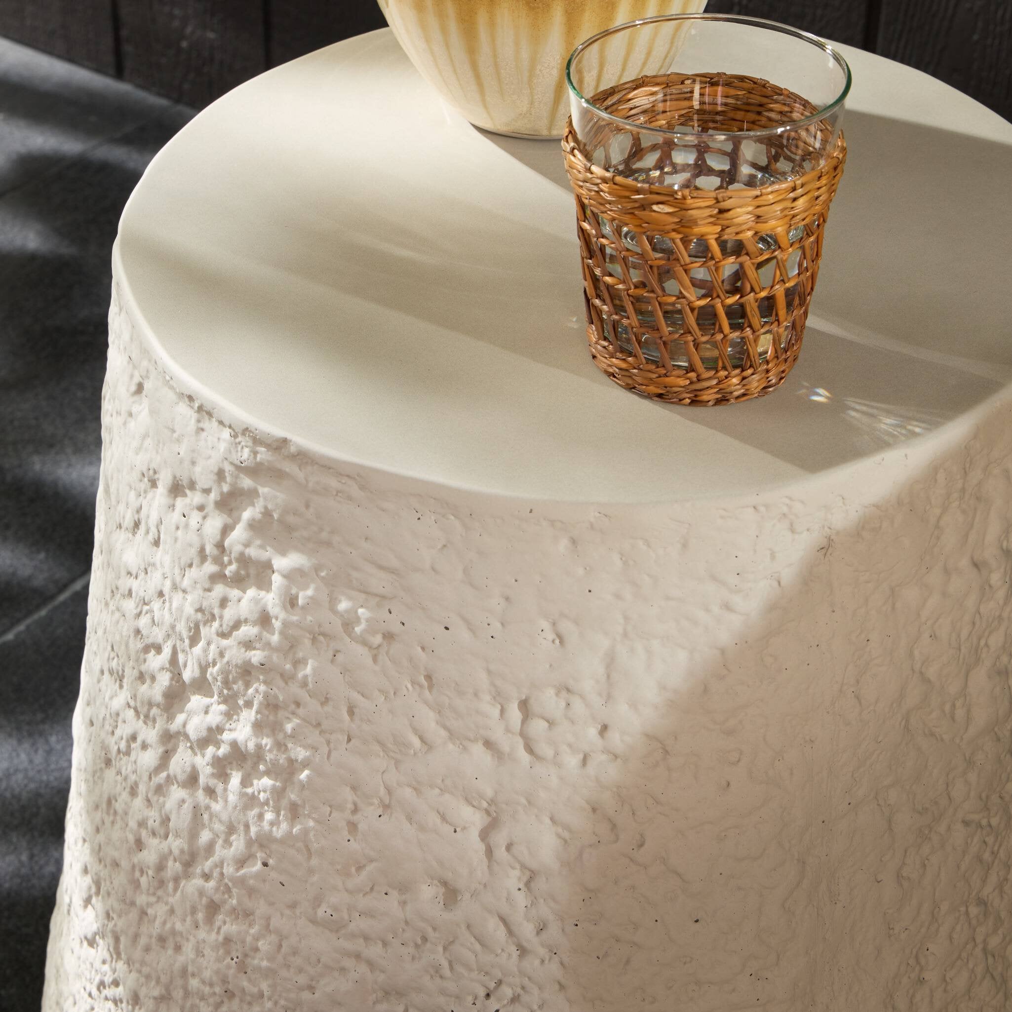 Four Hands Otero Outdoor Tapered End Table — Blanc Stone-Matte Stone