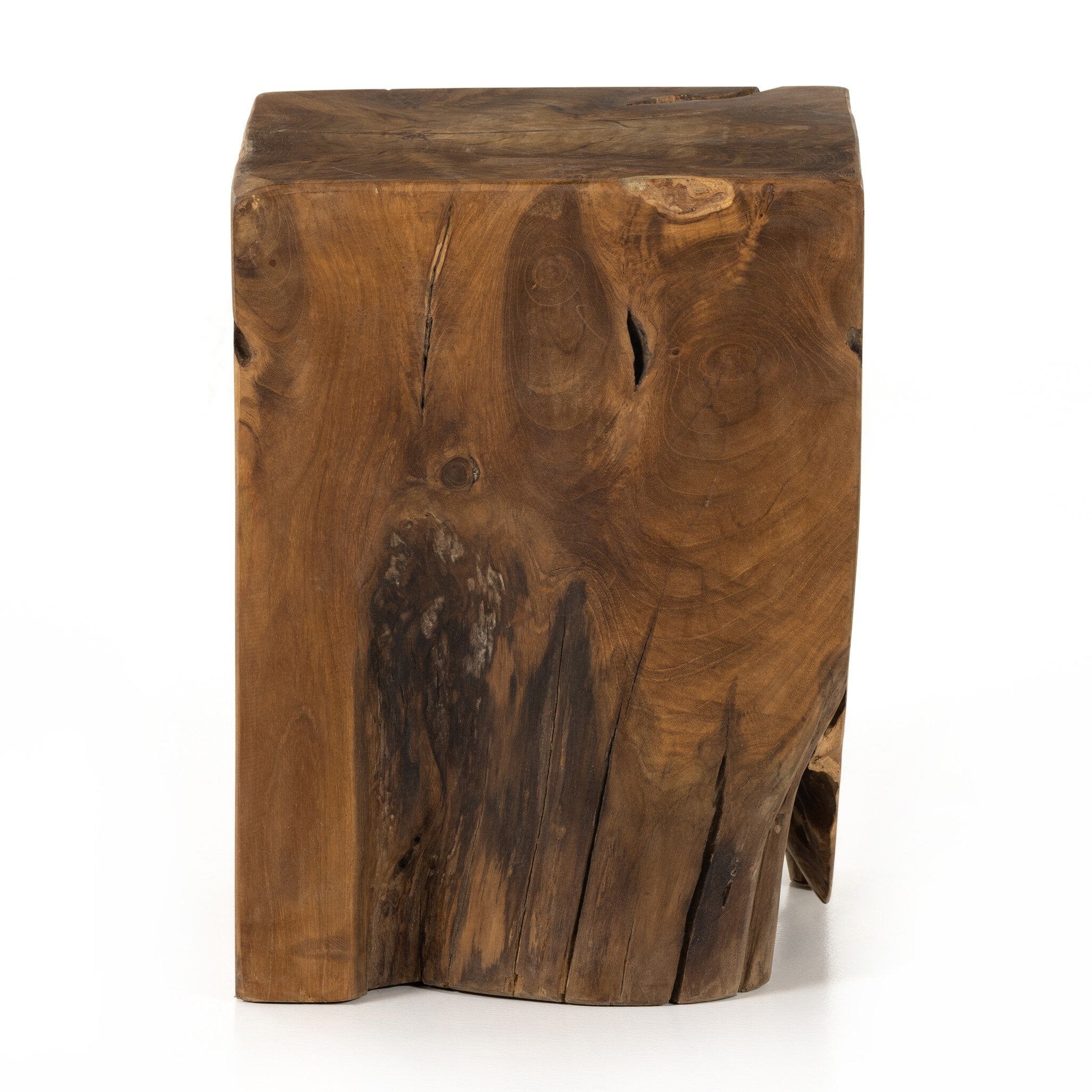 Four Hands Teak Square Stool — Aged Natural Teak