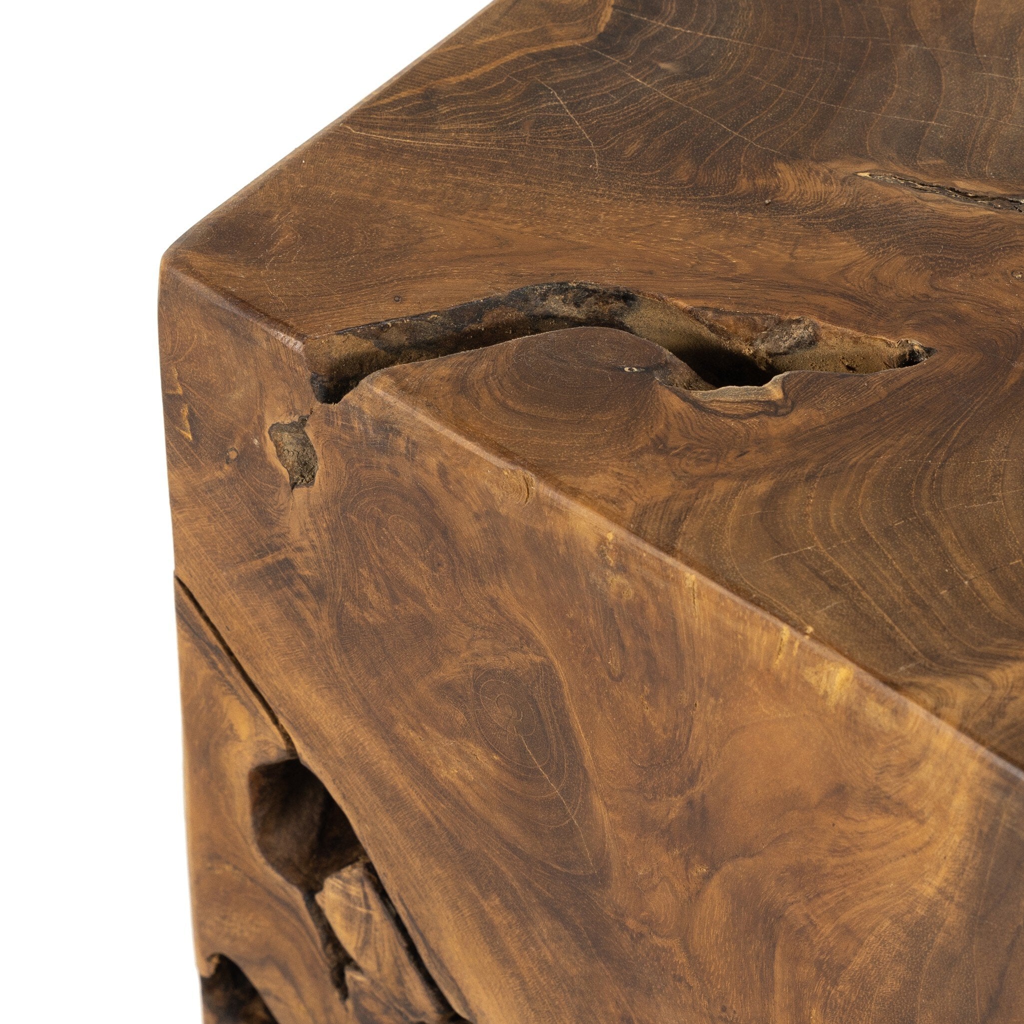 Four Hands Teak Square Stool — Aged Natural Teak