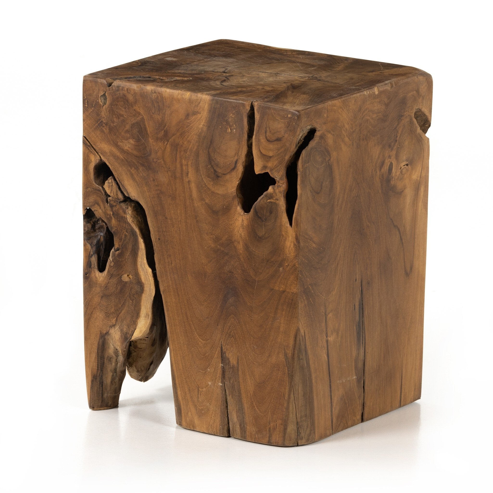 Four Hands Teak Square Stool — Aged Natural Teak