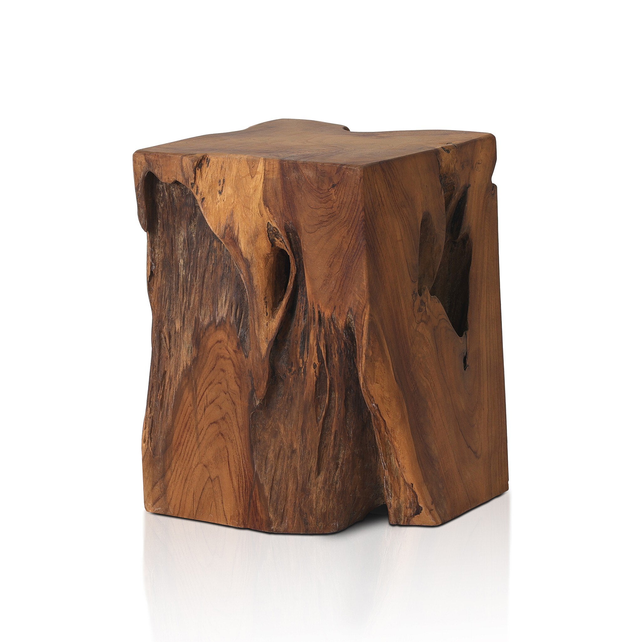 Four Hands Teak Square Stool — Aged Natural Teak