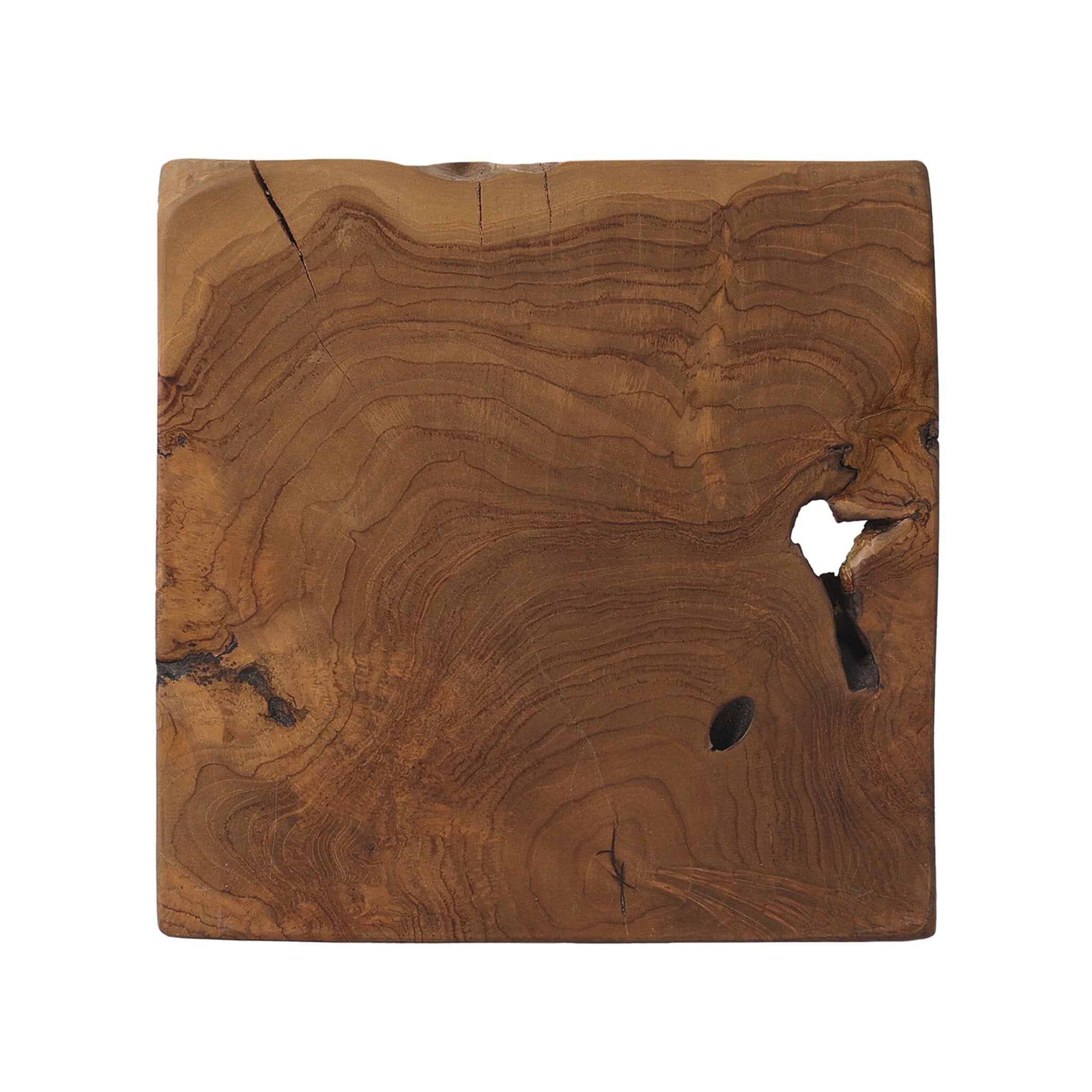 Four Hands Teak Square Stool — Aged Natural Teak