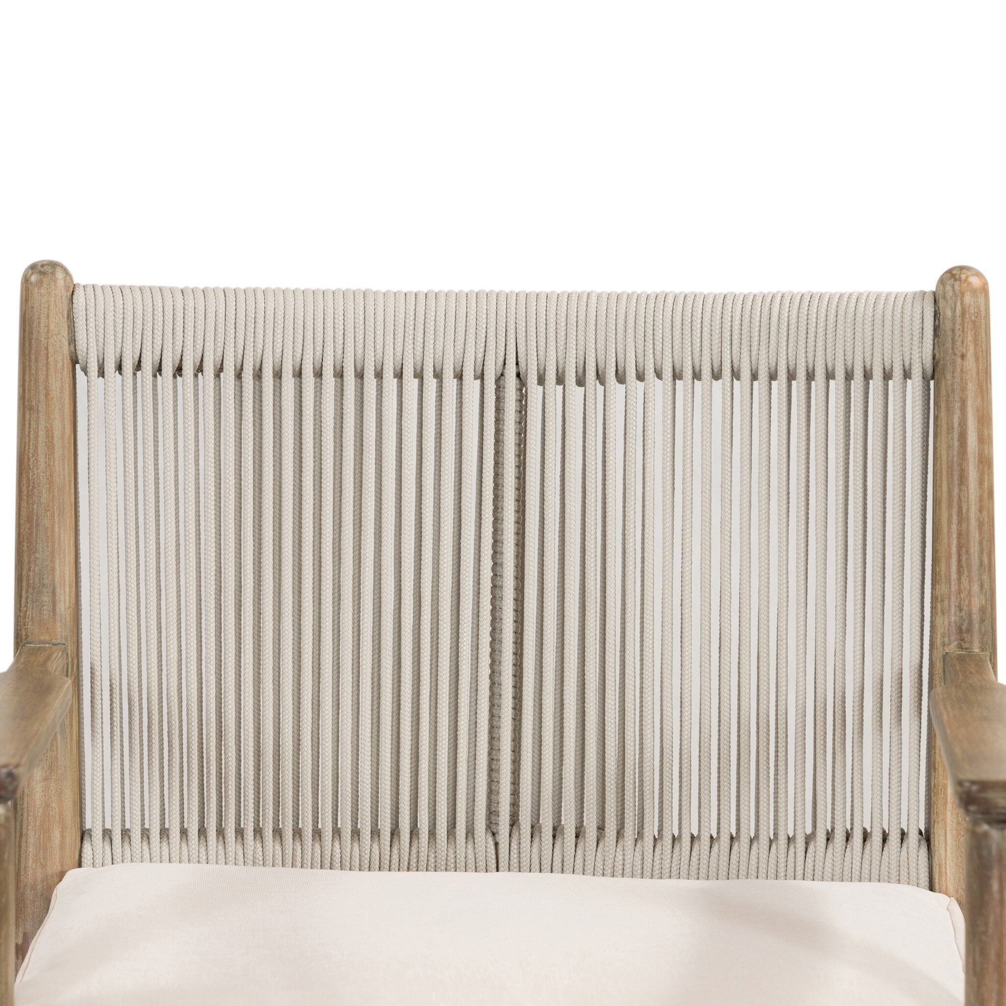 Four Hands Rosen Outdoor Dining Armchair — Natural Eucalyptus FSC-Lakin Oat-Natural Rope