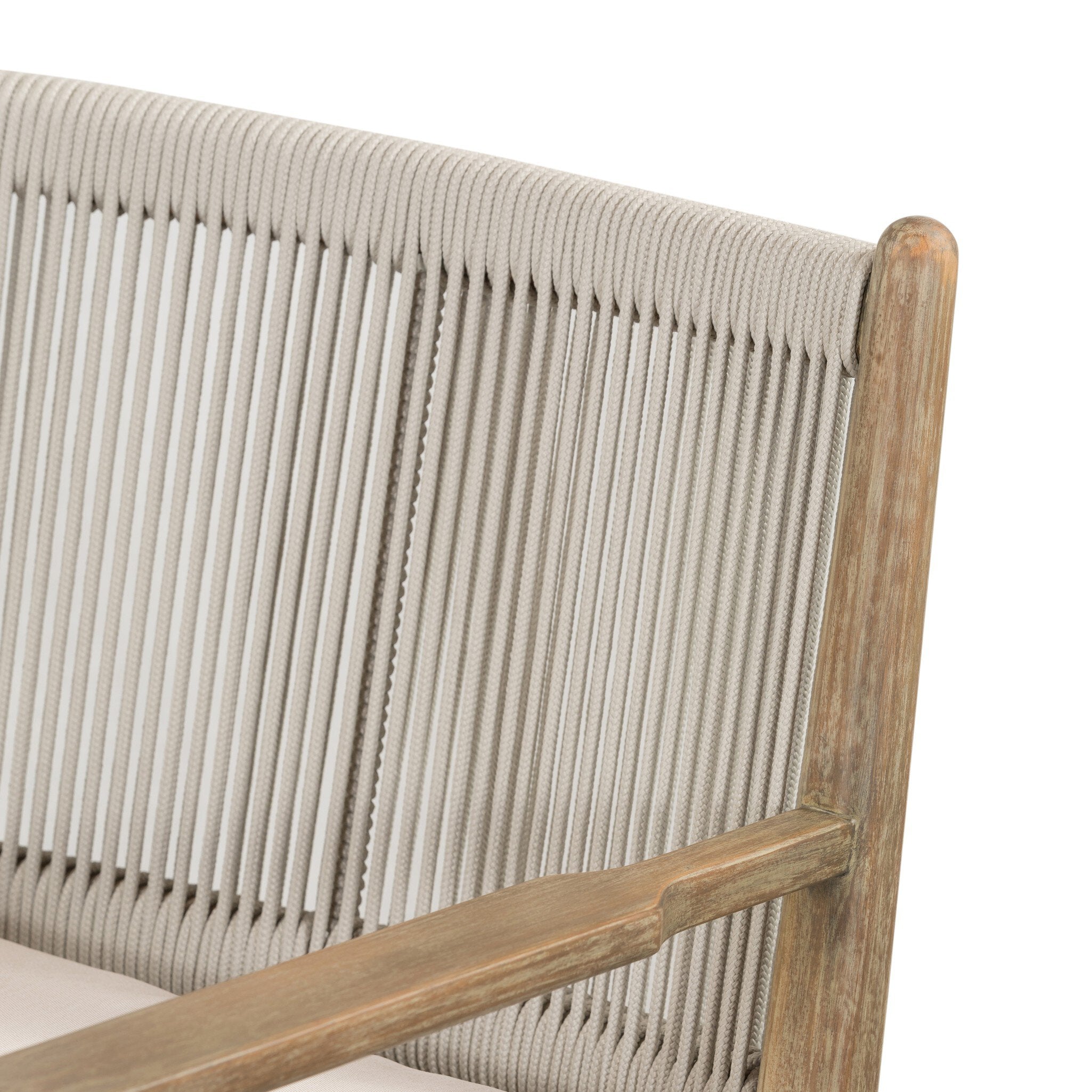 Four Hands Rosen Outdoor Dining Armchair — Natural Eucalyptus FSC-Lakin Oat-Natural Rope