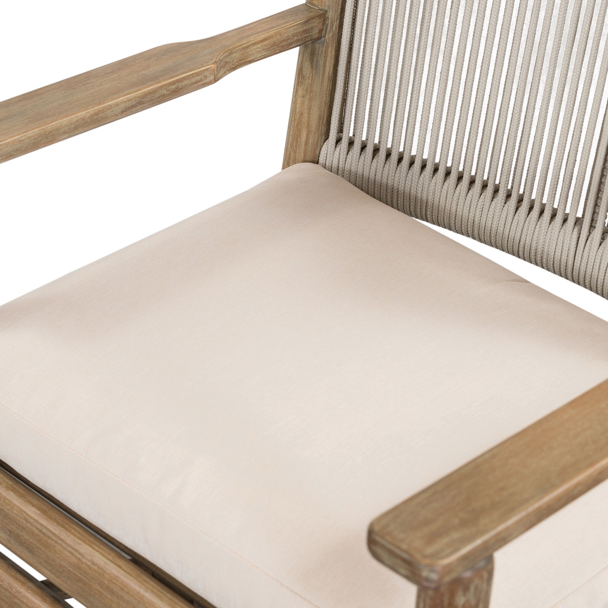 Four Hands Rosen Outdoor Dining Armchair — Natural Eucalyptus FSC-Lakin Oat-Natural Rope
