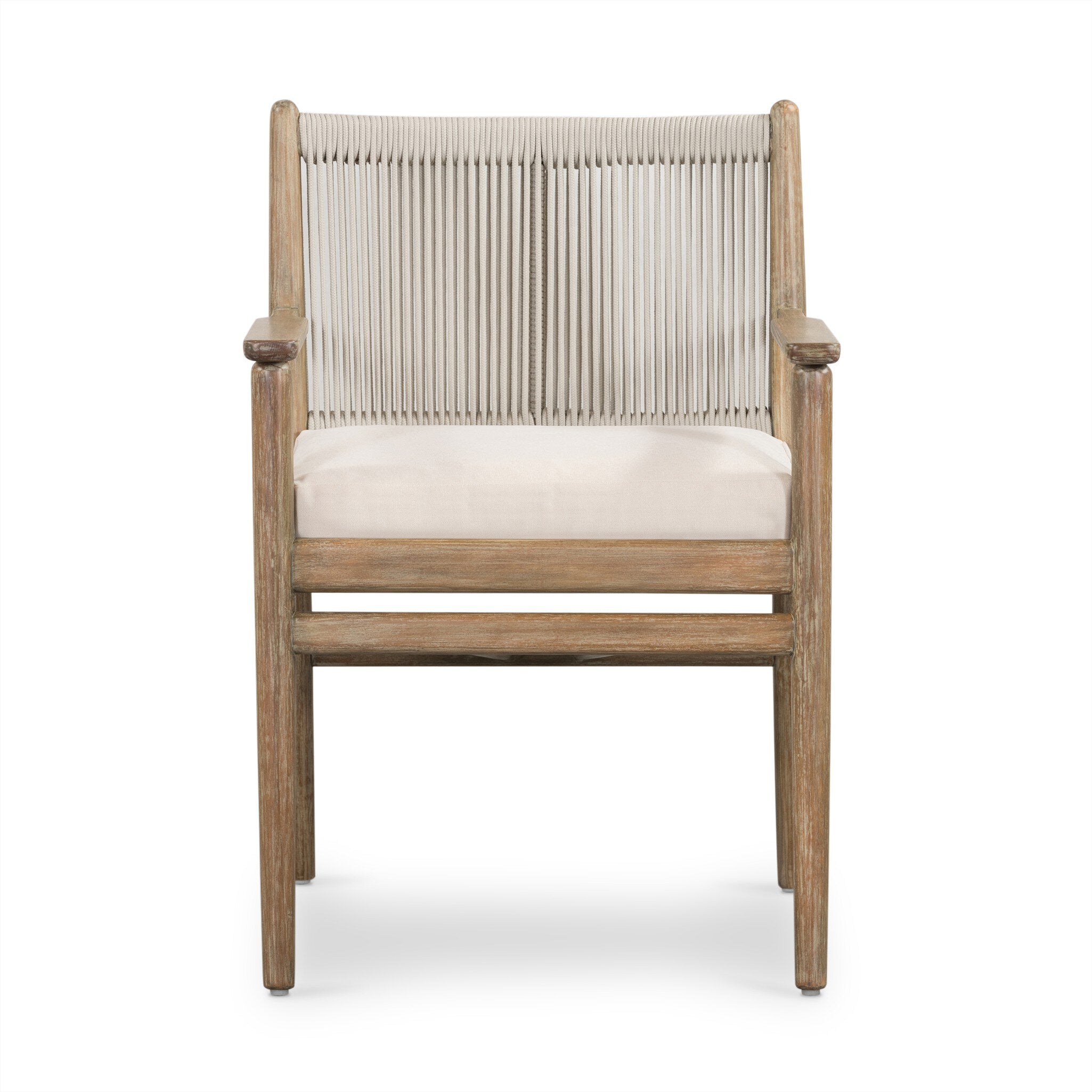 Four Hands Rosen Outdoor Dining Armchair — Natural Eucalyptus FSC-Lakin Oat-Natural Rope