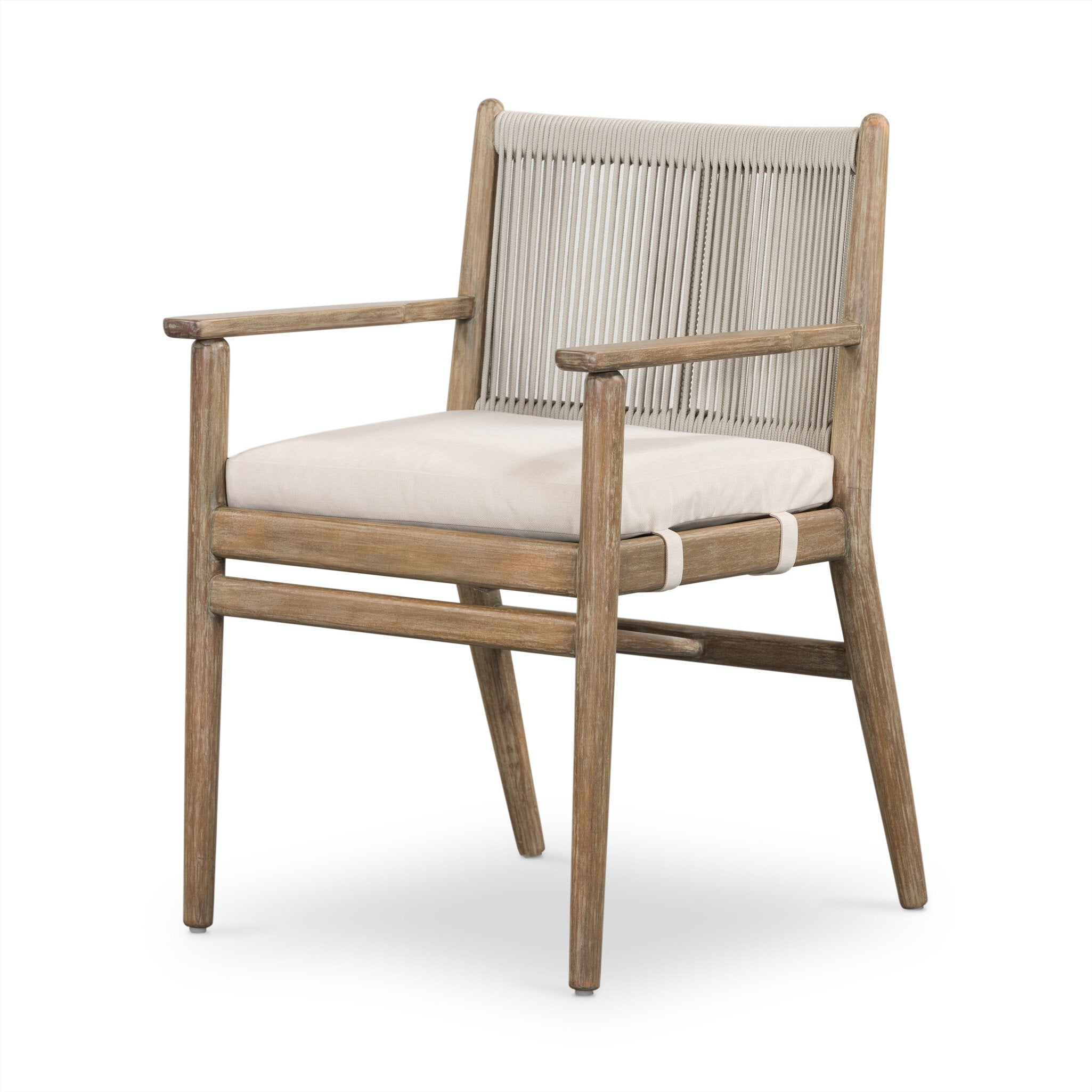 Four Hands Rosen Outdoor Dining Armchair — Natural Eucalyptus FSC-Lakin Oat-Natural Rope