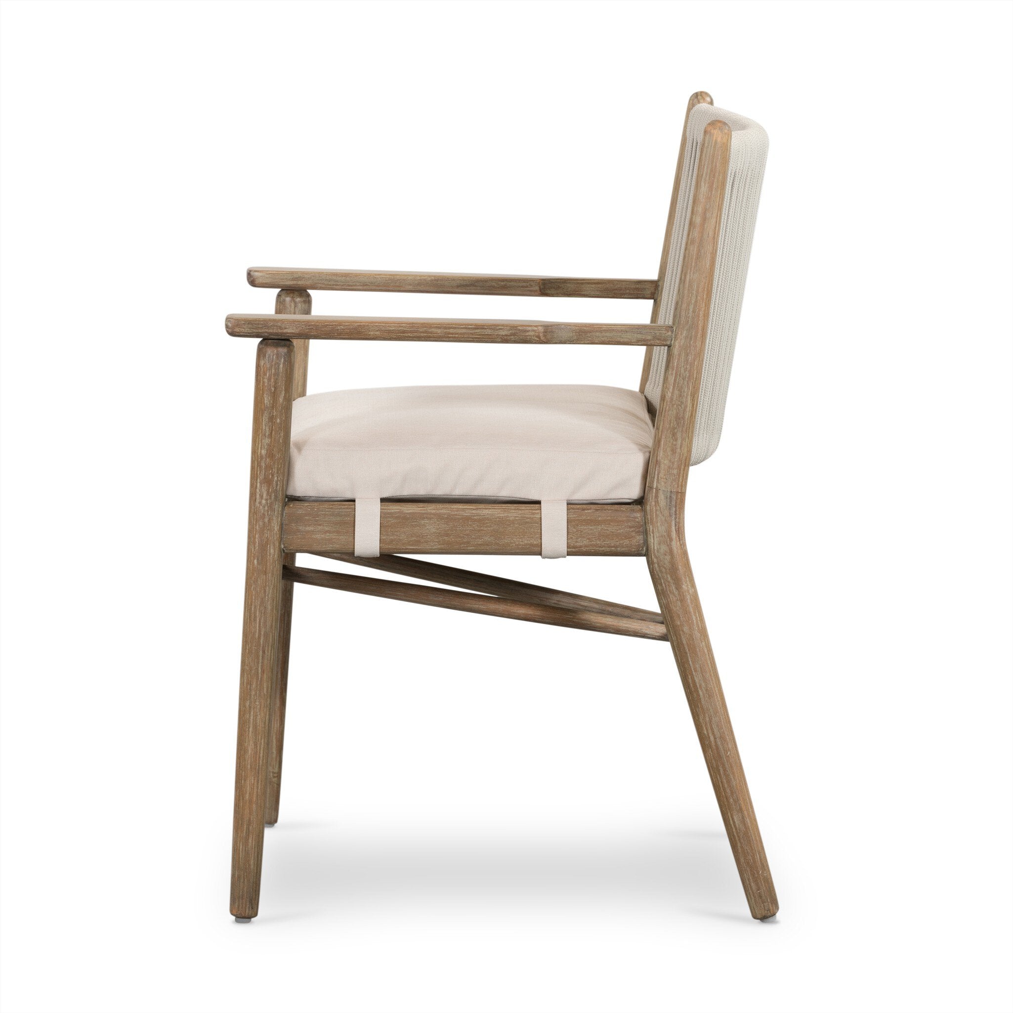 Four Hands Rosen Outdoor Dining Armchair — Natural Eucalyptus FSC-Lakin Oat-Natural Rope