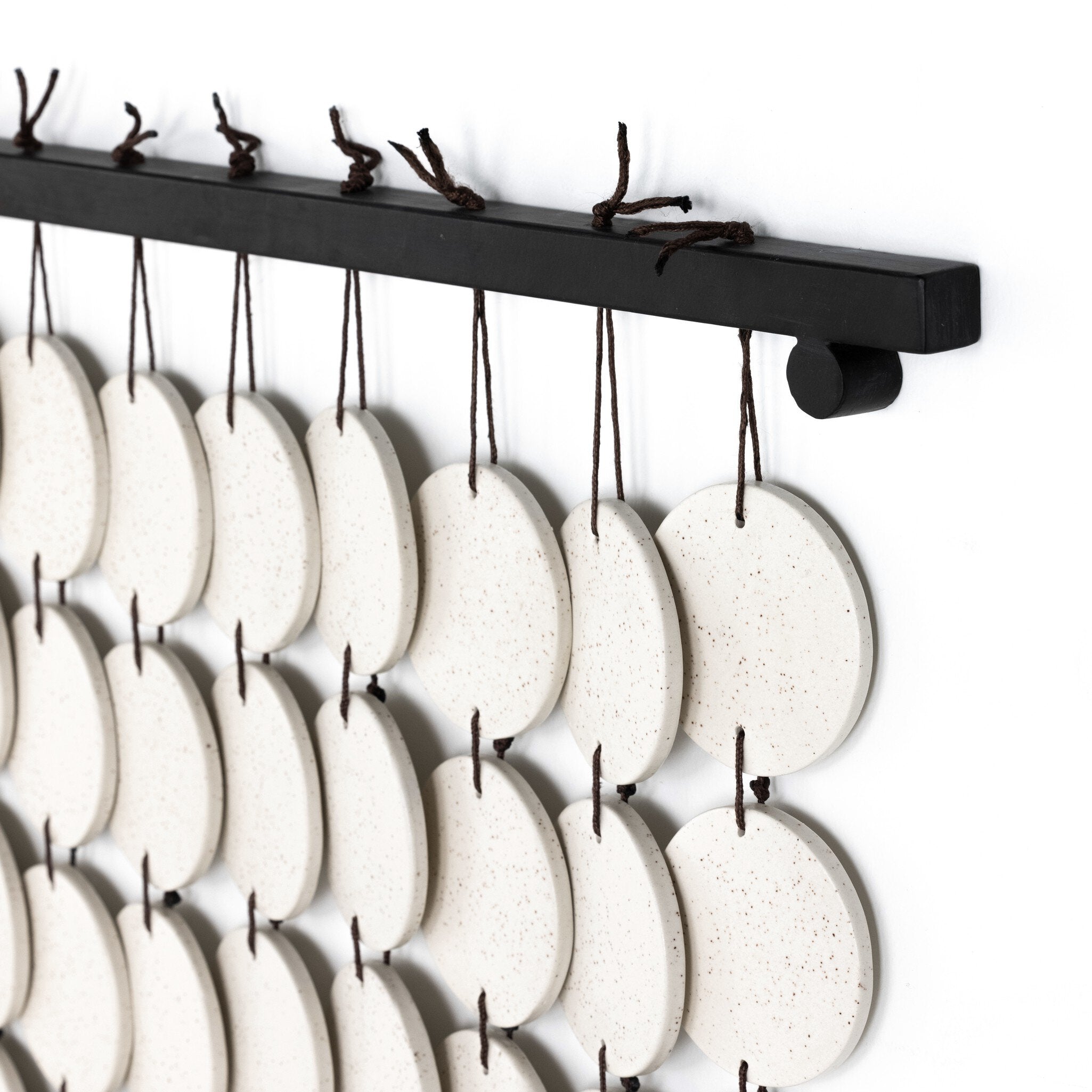 Four Hands Ceramic Wall Hanging — Speckled Cream Ceramic-Antique Brown-Brown Rope