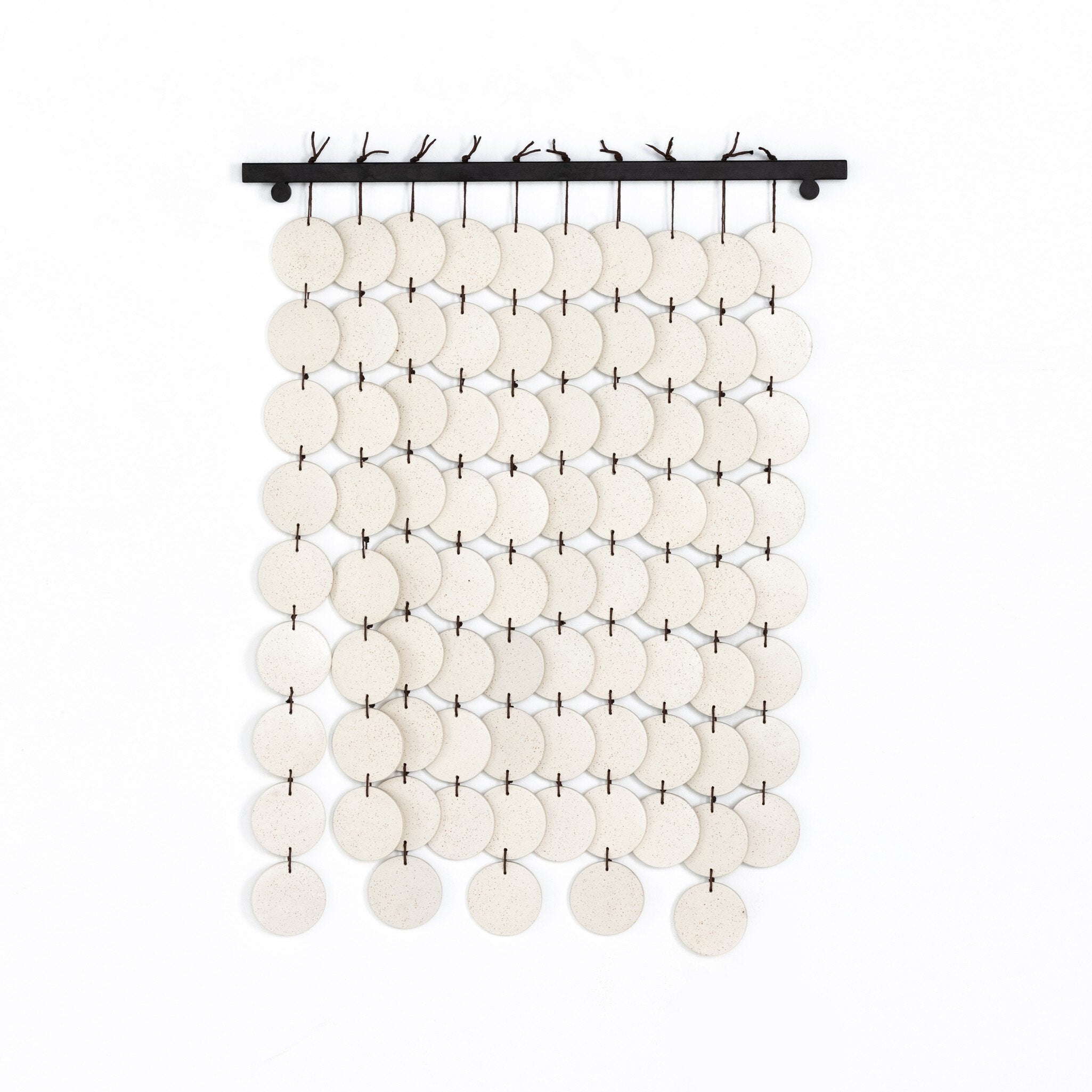 Four Hands Ceramic Wall Hanging — Speckled Cream Ceramic-Antique Brown-Brown Rope