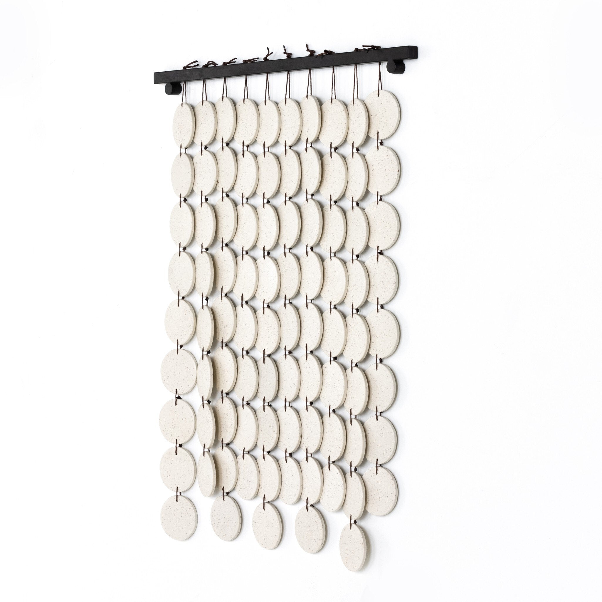 Four Hands Ceramic Wall Hanging — Speckled Cream Ceramic-Antique Brown-Brown Rope