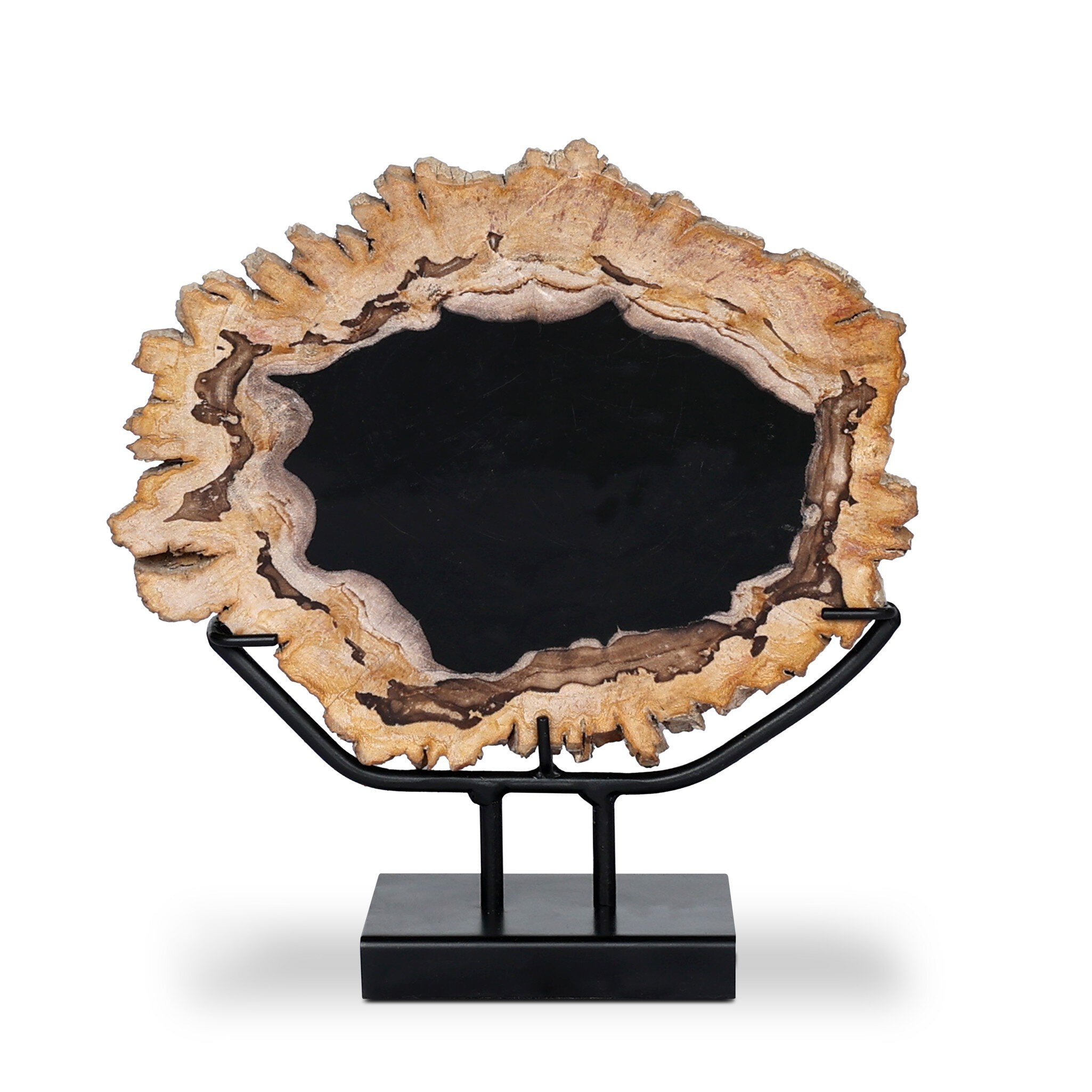 Four Hands Petrified Wood Sculpture — Dark Petrified Wood-Matte Black Iron